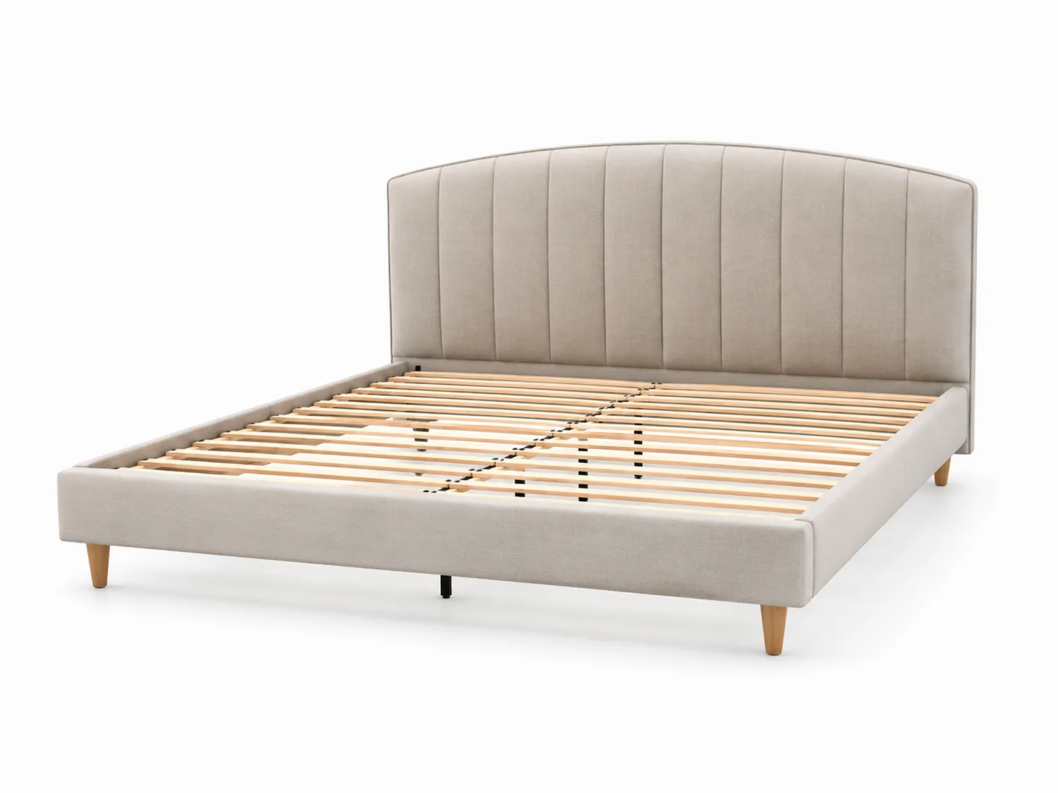 Cama de Tela y Madera Beige 160x200 cm