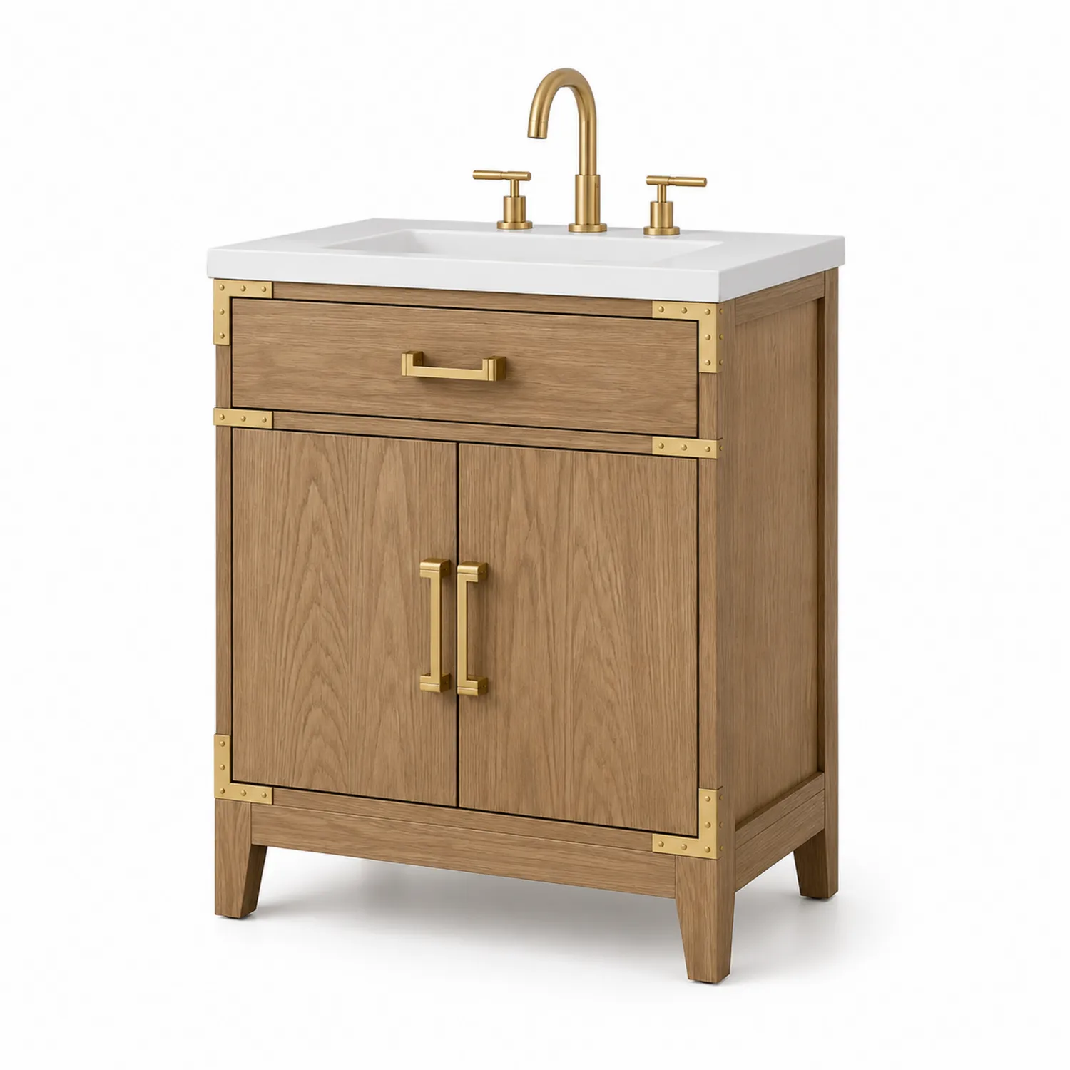 Gabinete de lavabo de roble claro con grifería de latón 60x45x85 cm