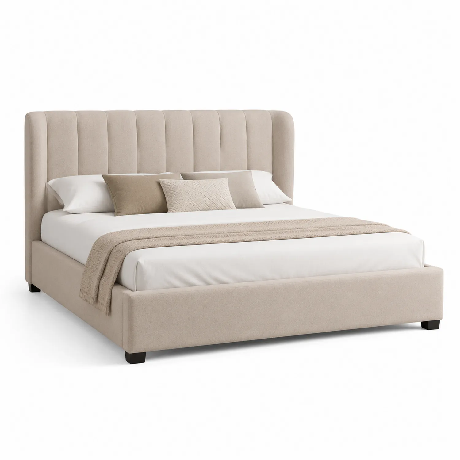 Cama de poliéster beige con cabecera tapizada 200x160 cm