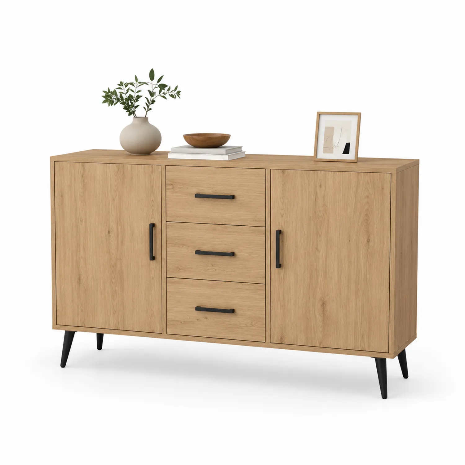 Aparador de Madera con 2 Puertas y 3 Cajones Roble Natural