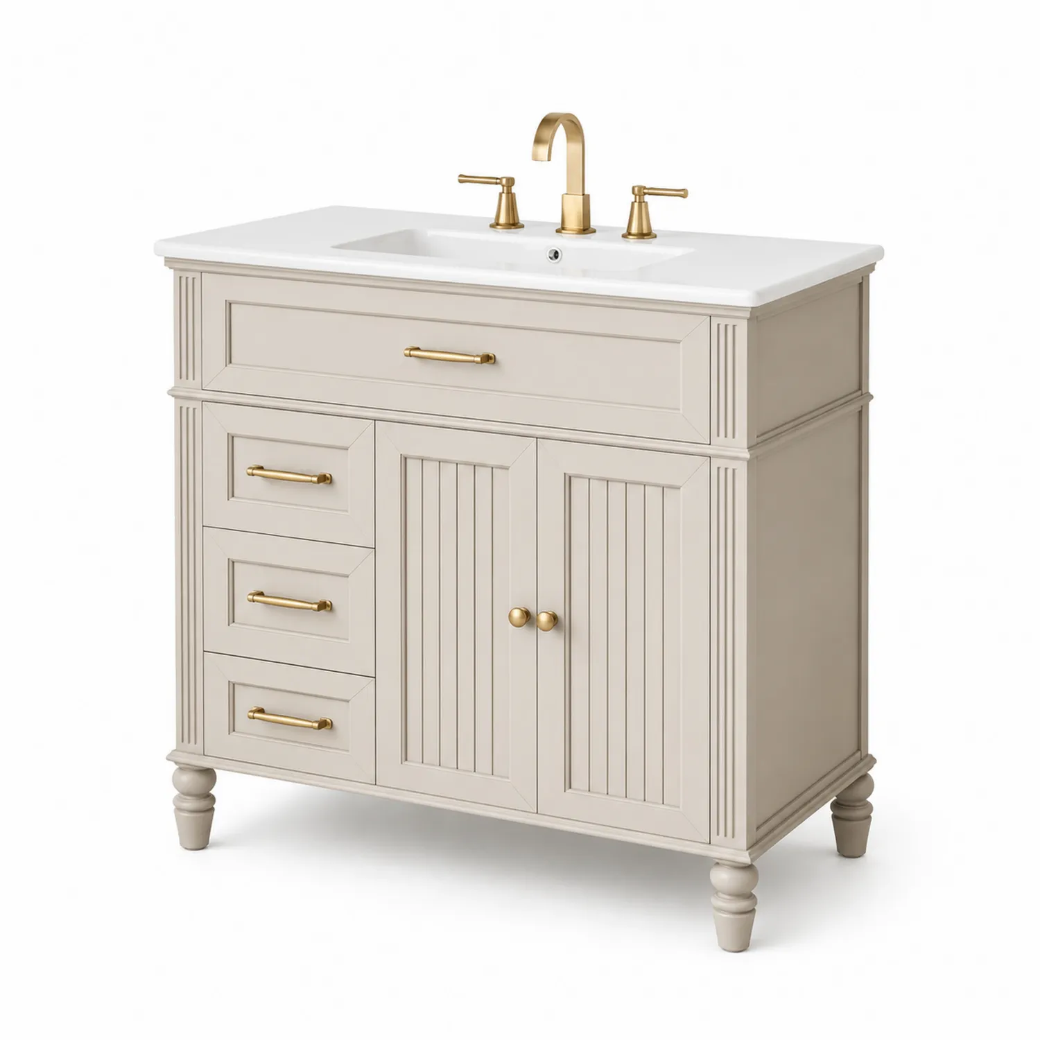 Armario de baño de madera beige con encimera de porcelana y patas torneadas 80x85x40 cm