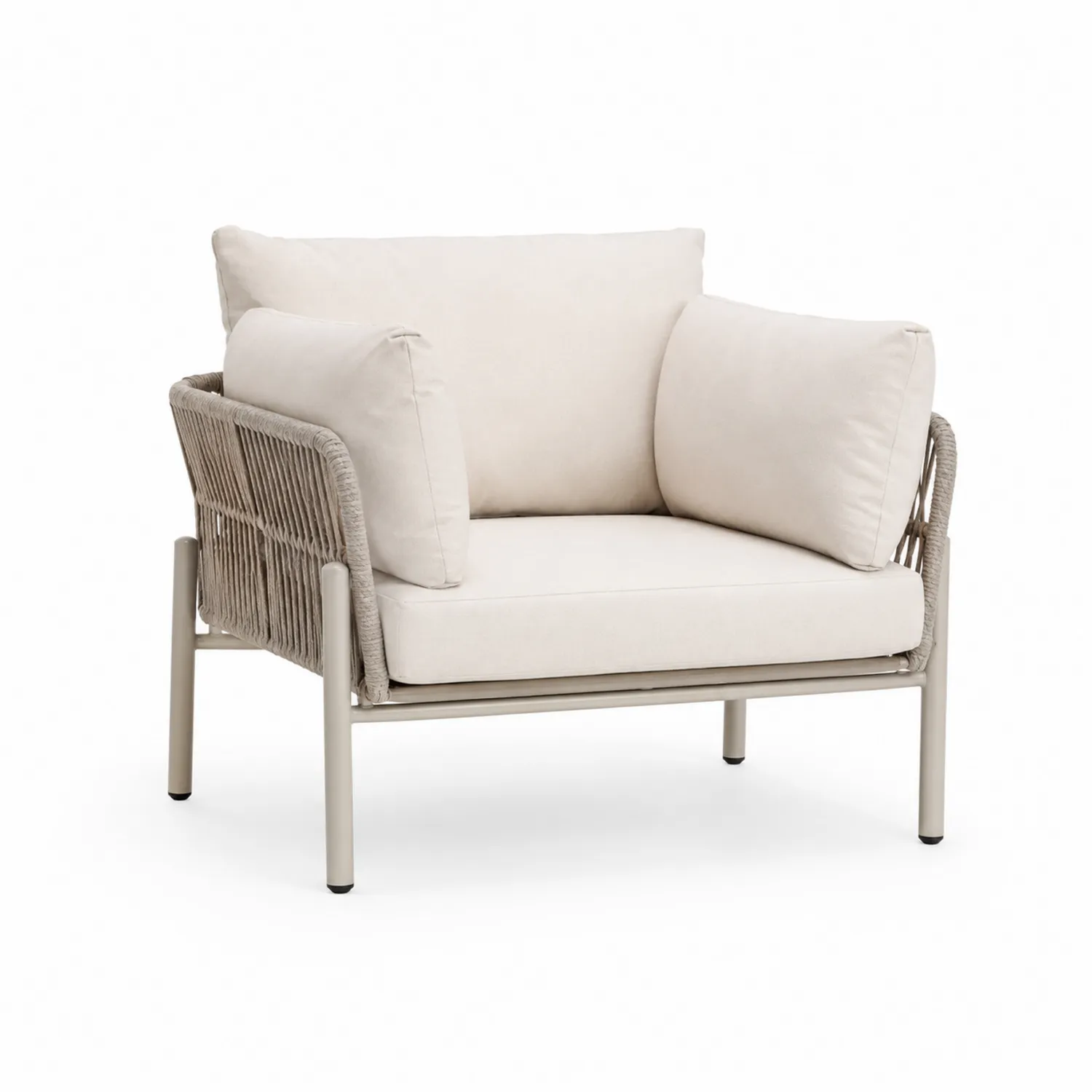 Sillón de exterior de aluminio y cuerda beige