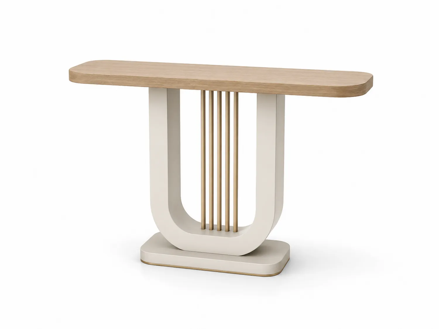 Consola de madera y metal en Madera Clara y Blanco