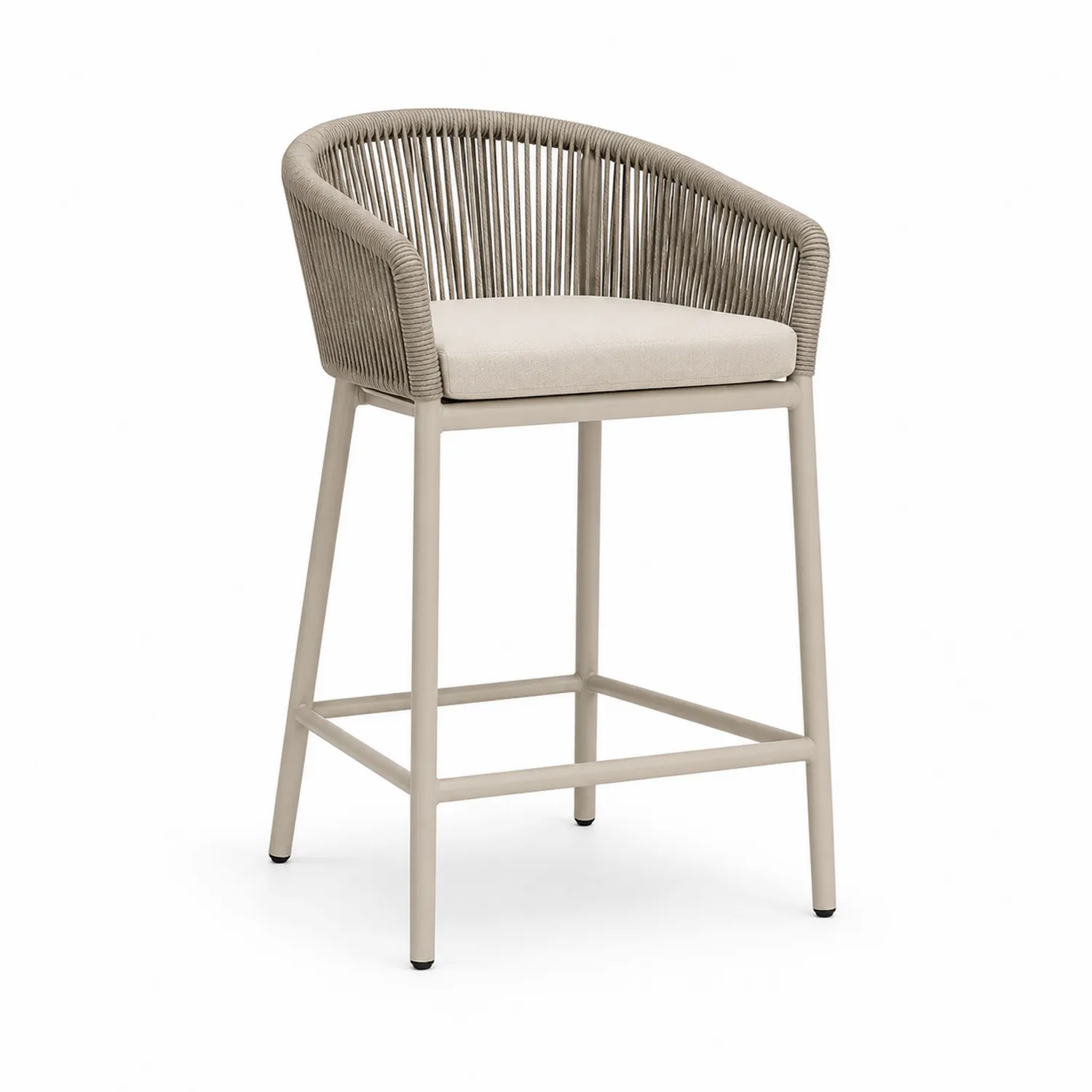 Silla de bar de aluminio y cuerda beige