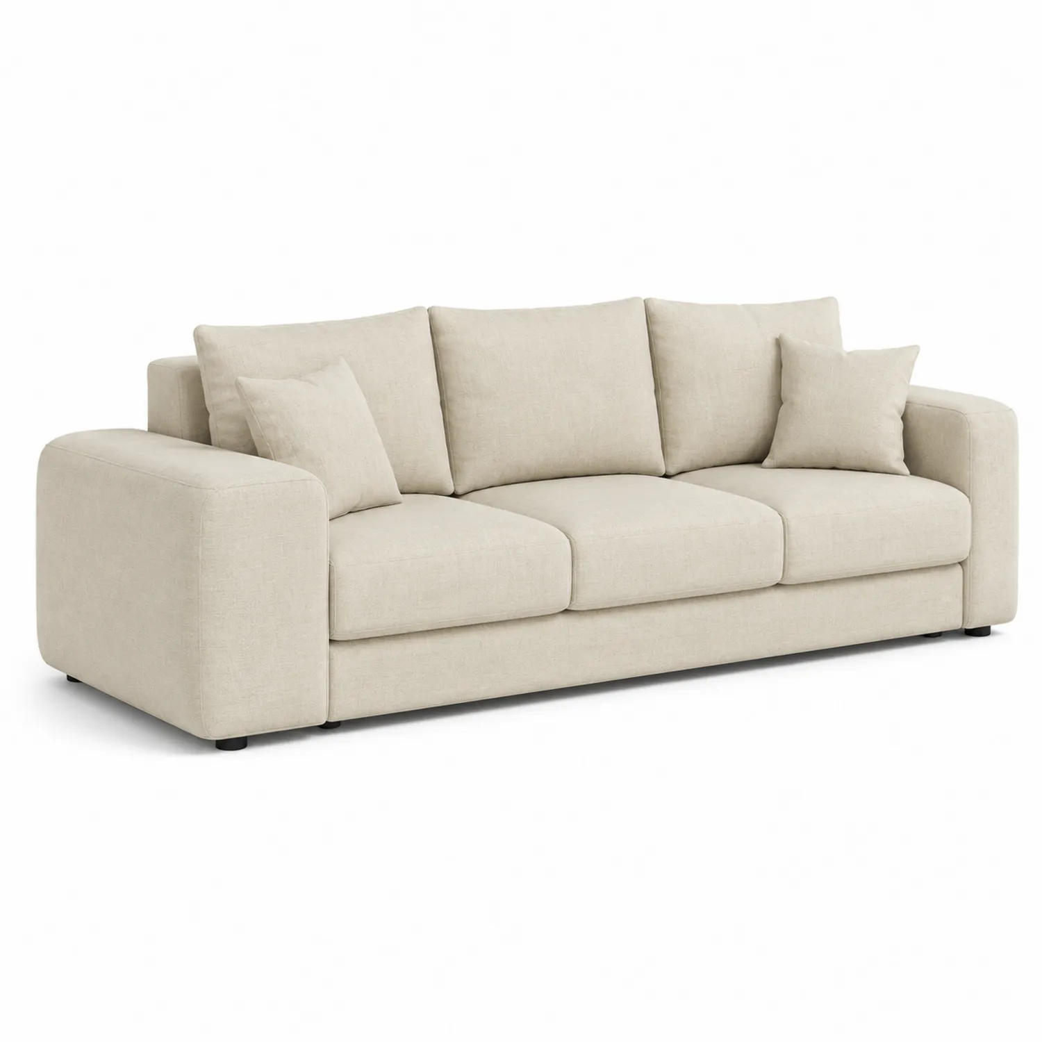 Sofá de tela algodón beige con cojines desmontables 220 cm