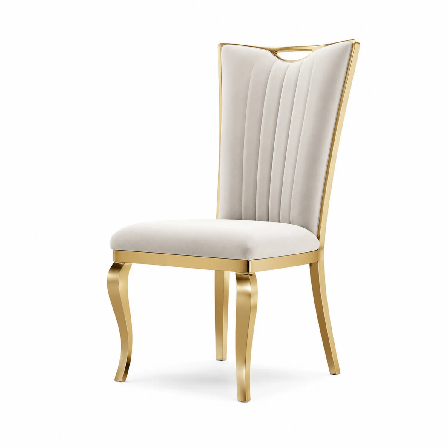 Silla de metal dorado y tela de poliéster beige