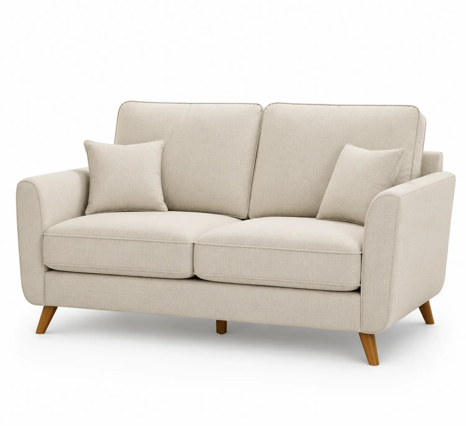 Sofá Tapizado en Tela Beige con Patas de Madera
