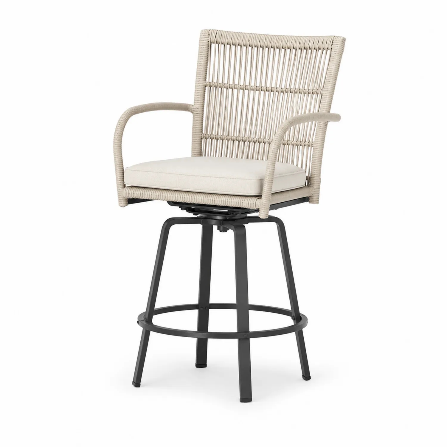 Silla de bar giratoria para exteriores de ratán y acero