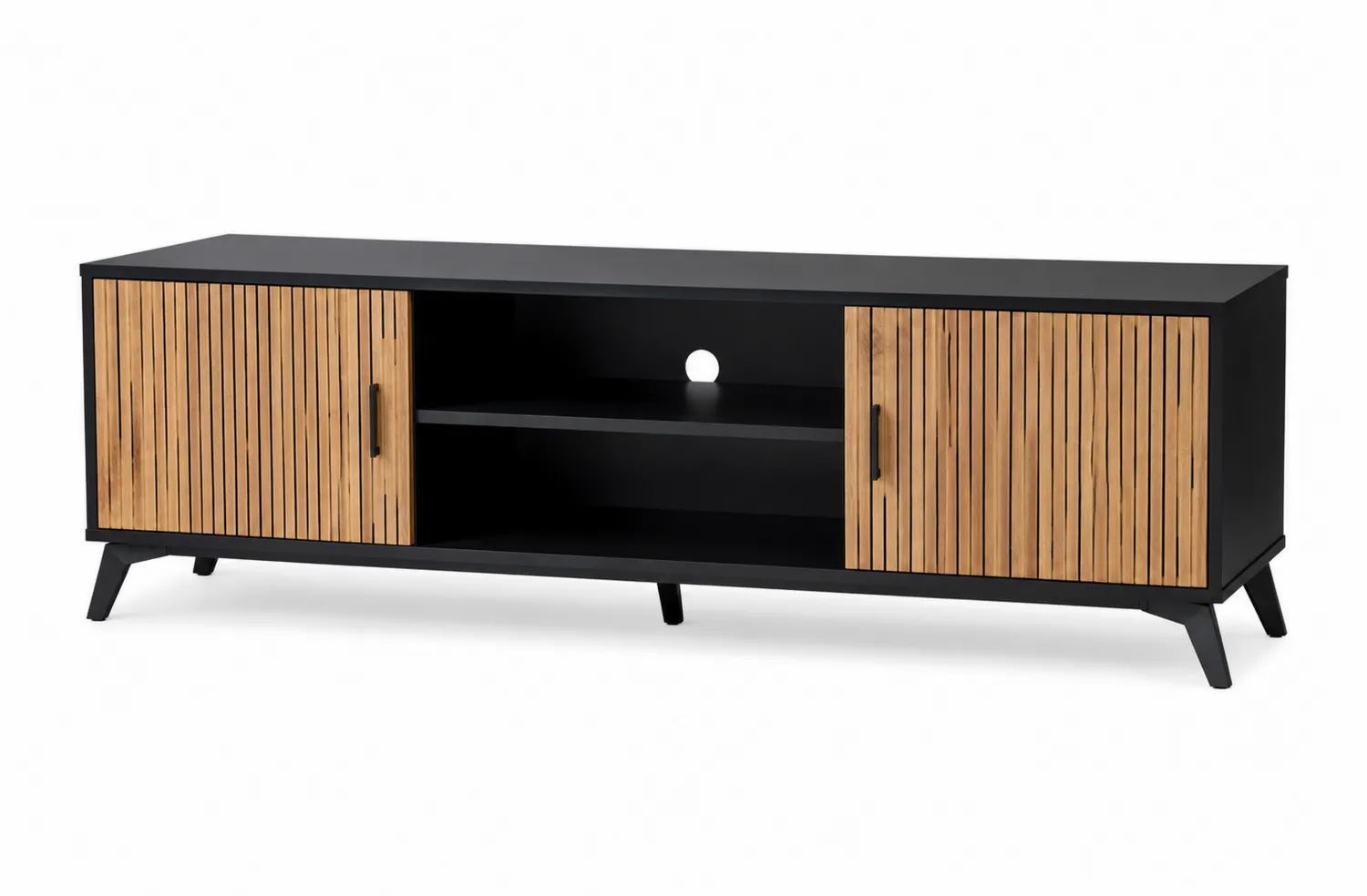 Mueble de TV de Metal y Madera en Negro 180x40x50 cm