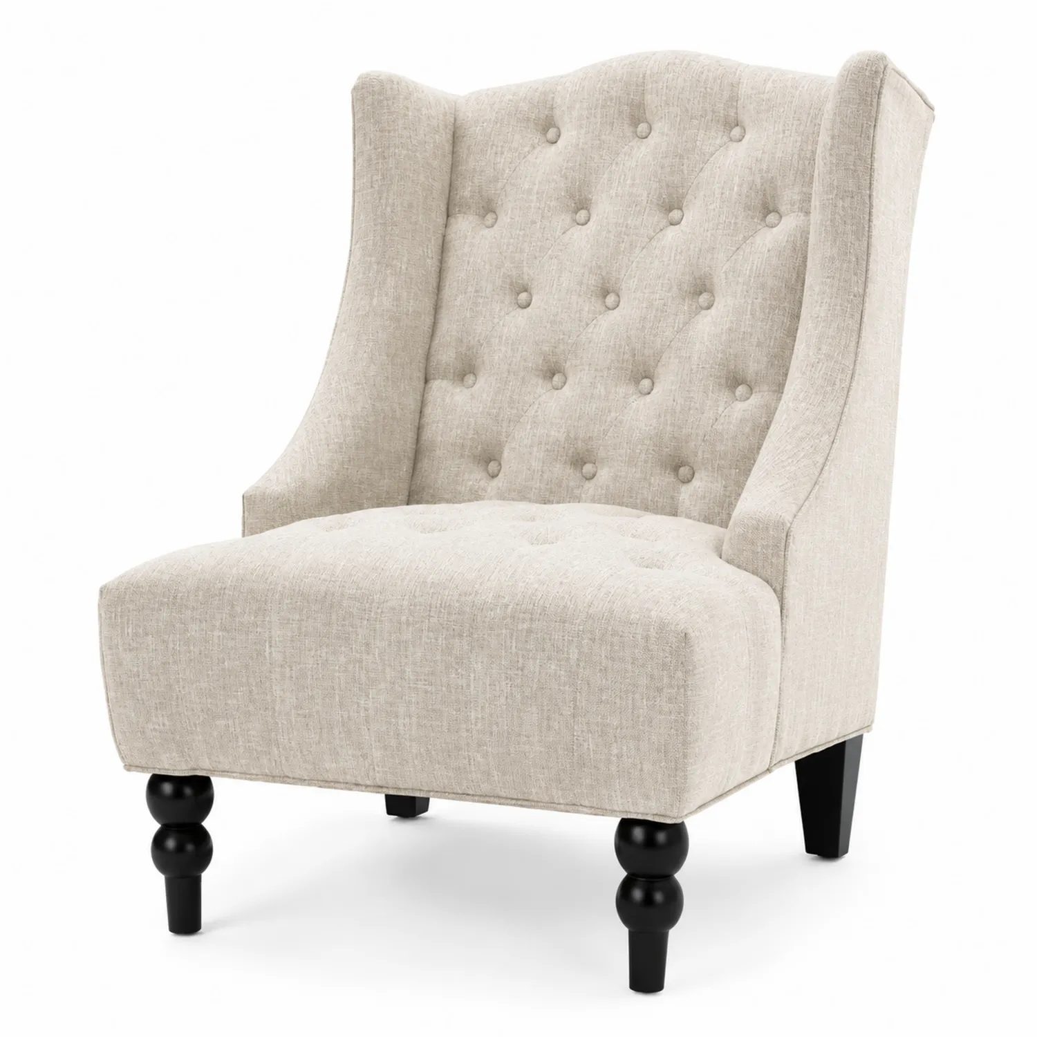Fauteuil en Lin Beige avec Pieds en Bois Noir 80x85x100cm