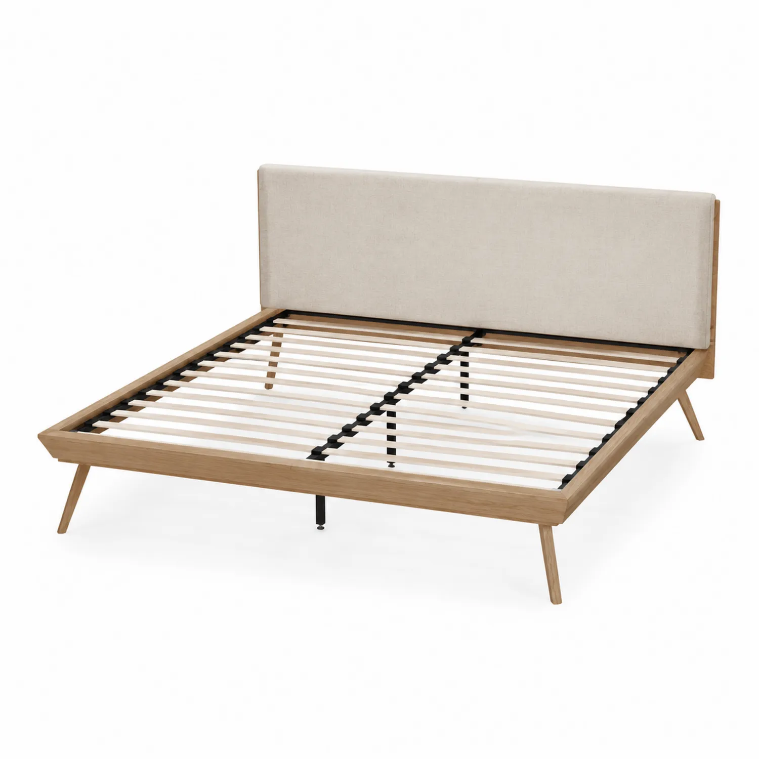 Lit double en bois et tissu Beige 200x160 cm