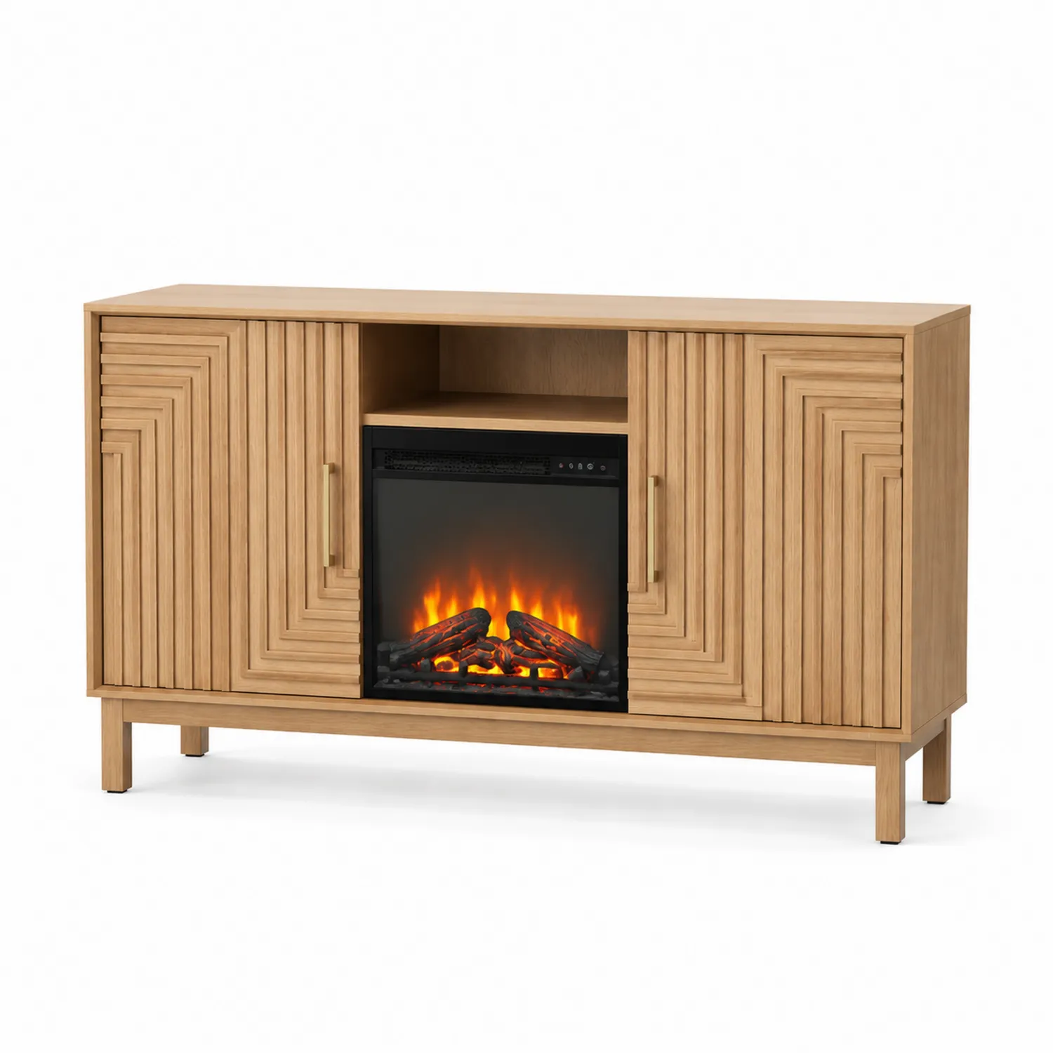 Meuble TV en Bois avec Cheminée Électrique Intégrée