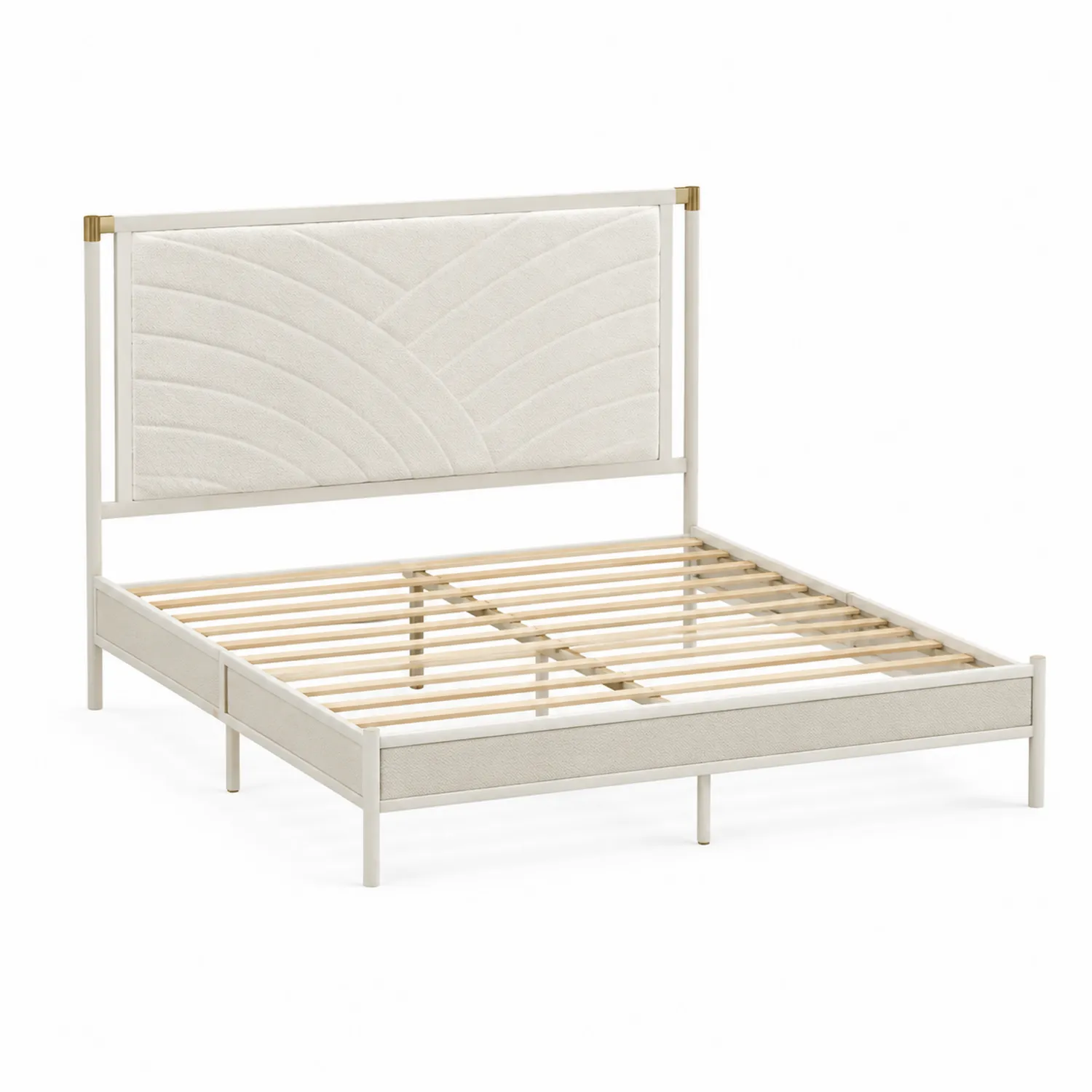 Lit en métal et tissu beige 200x150 cm