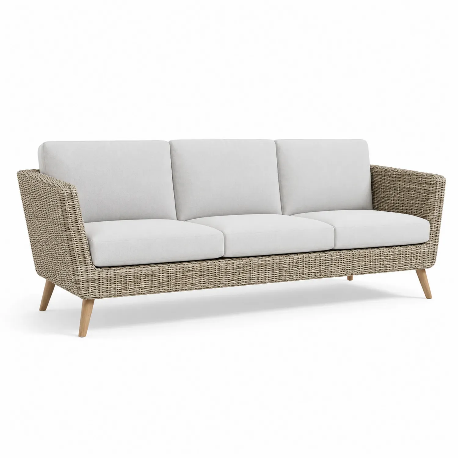 Canapé de jardin en rotin synthétique avec coussins en polyester, Gris et Beige