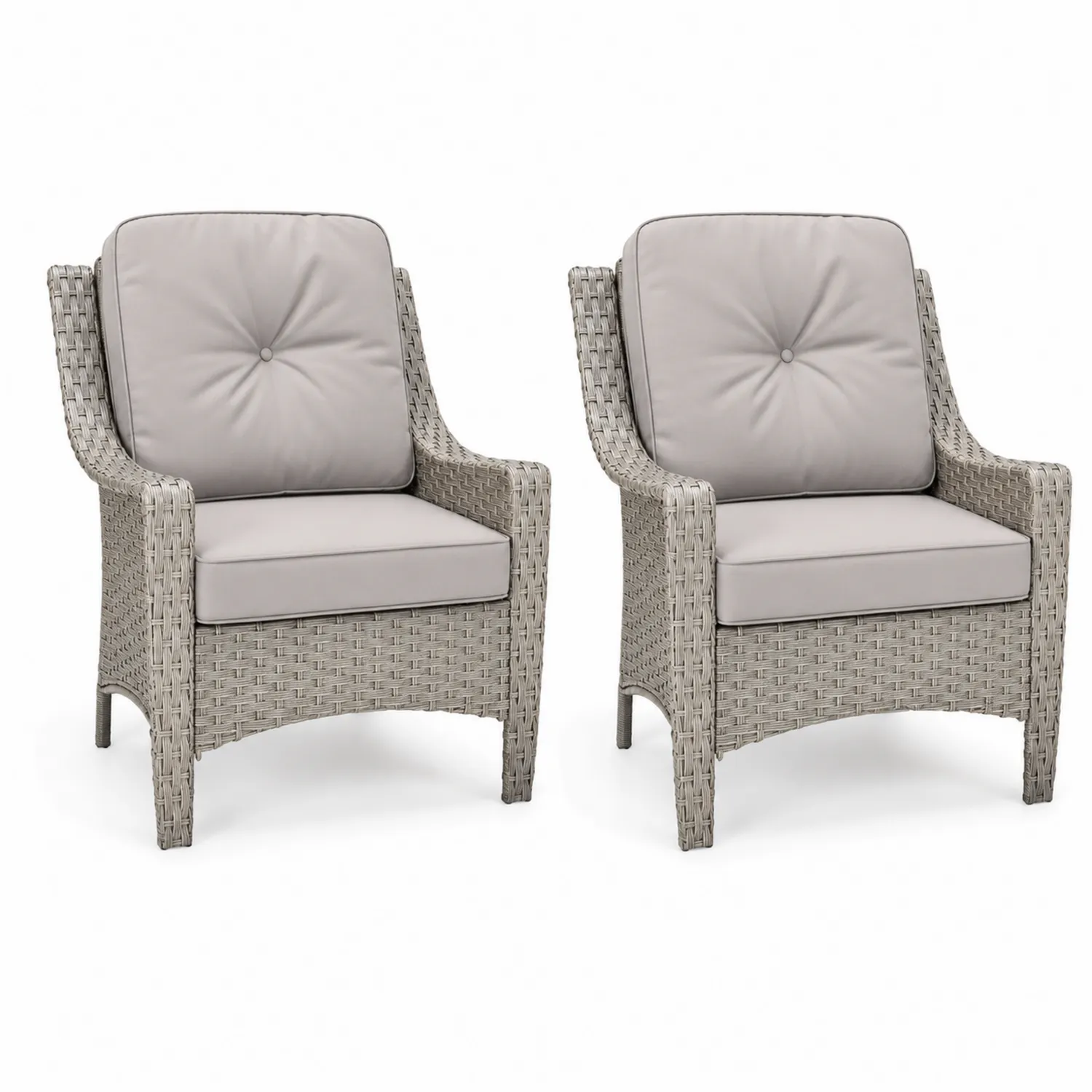 Paire de Fauteuils de Jardin en Résine Tressée avec Coussins Gris