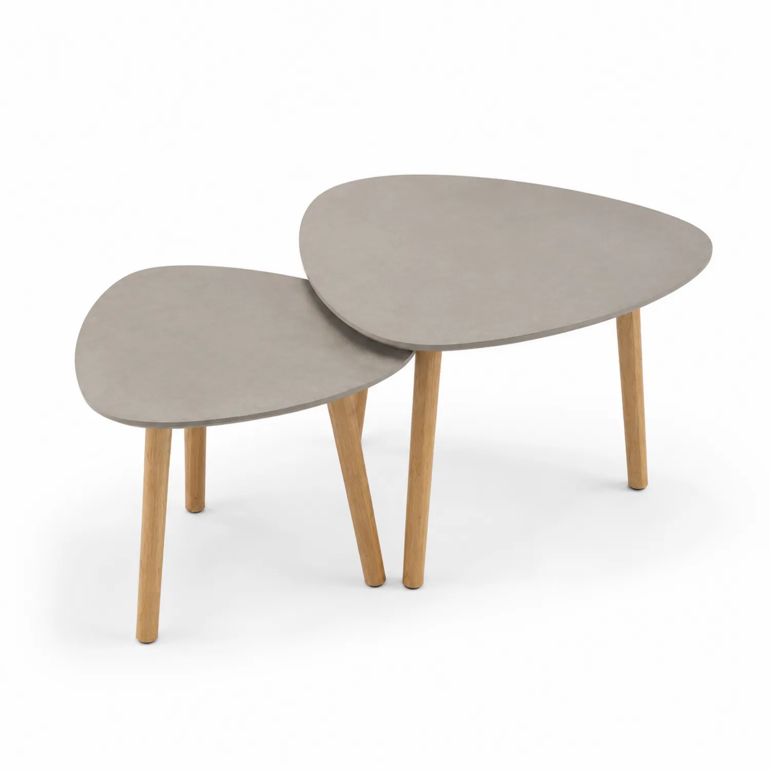 Ensemble de 2 tables basses gigognes Béton pieds en bois de chêne