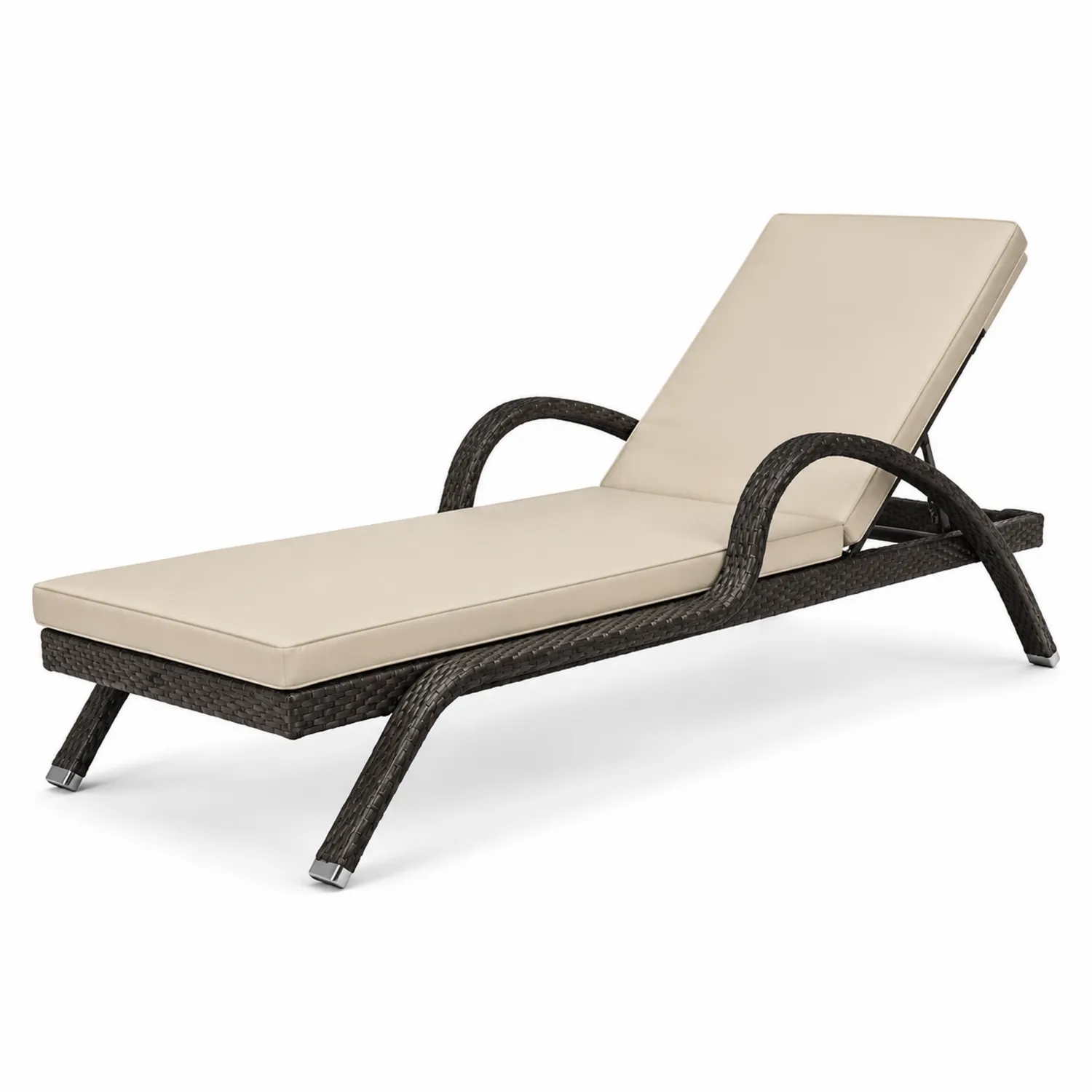 Chaise longue en résine tressée noire avec coussin beige