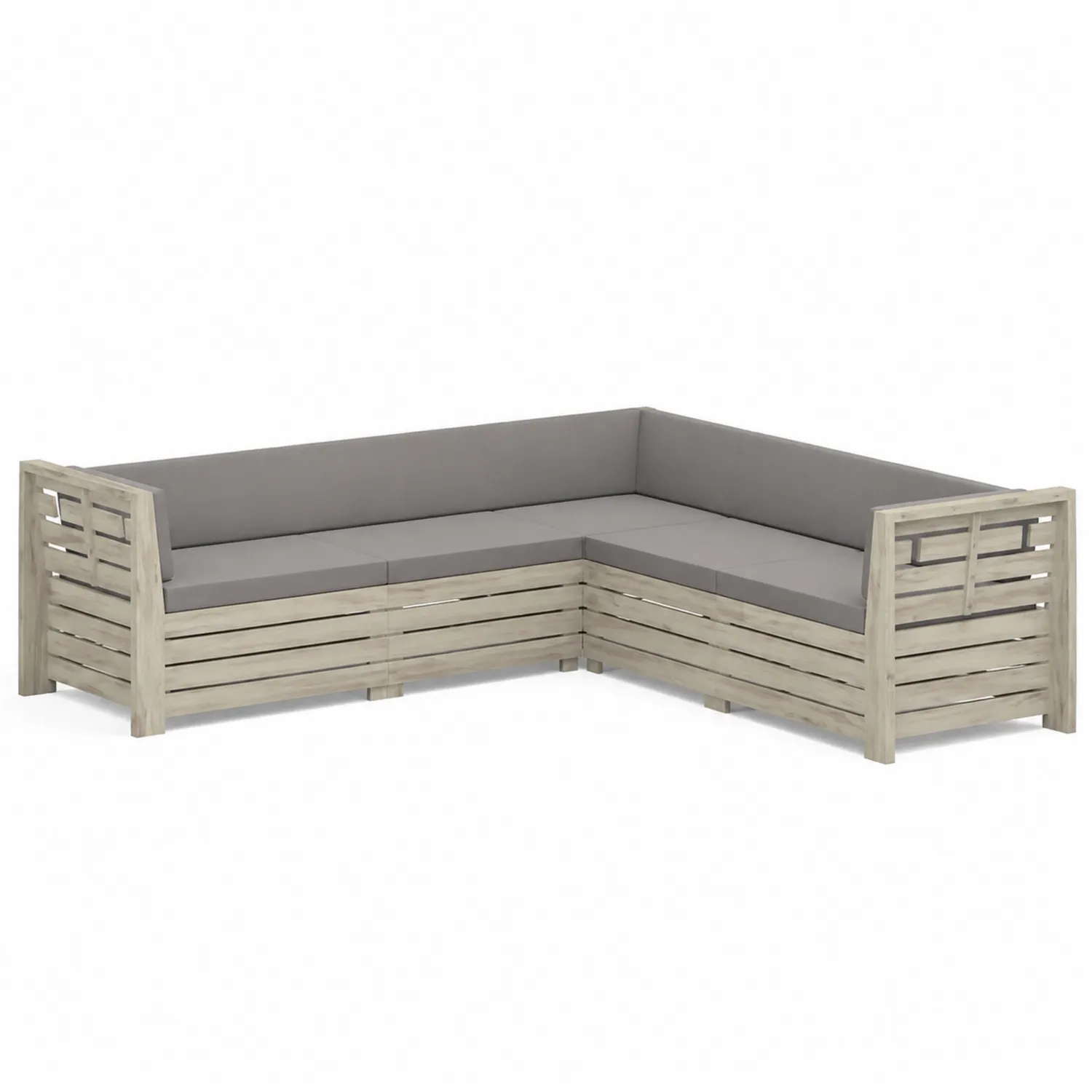 Canapé d'angle en bois avec coussins en polyester gris