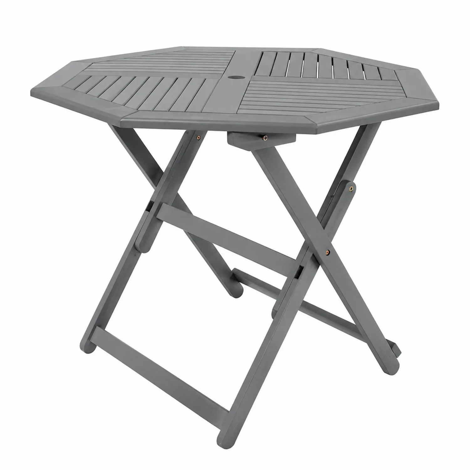 Table de jardin octogonale pliable en bois composite gris