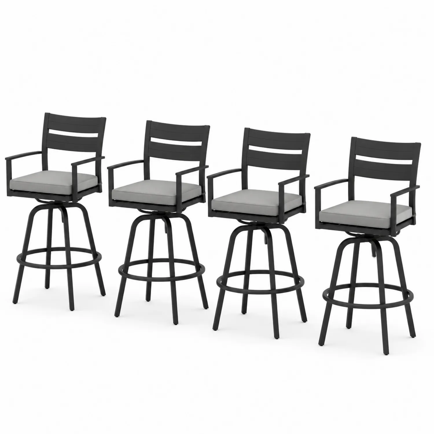 Ensemble de 4 tabourets de bar pivotants en métal avec coussins en polyester