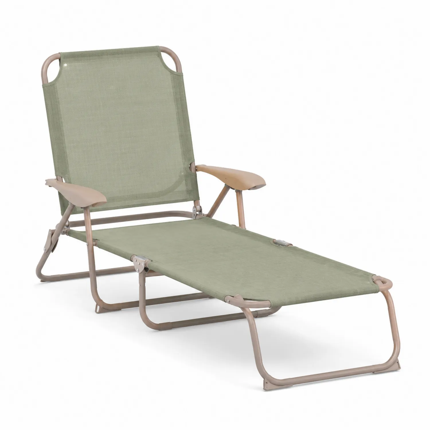Chaise longue pliable en métal et textilène Vert Kaki