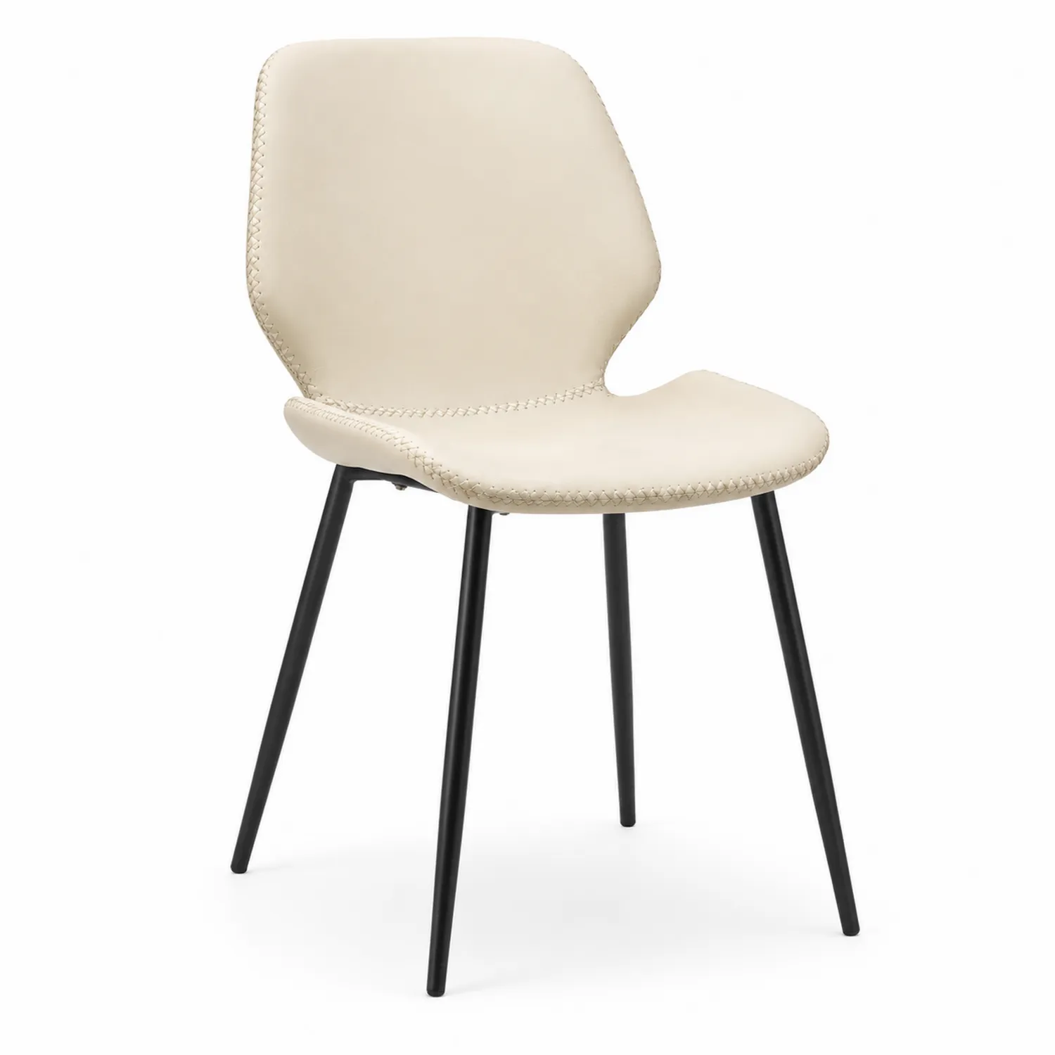 Chaise en cuir synthétique beige avec pieds en acier