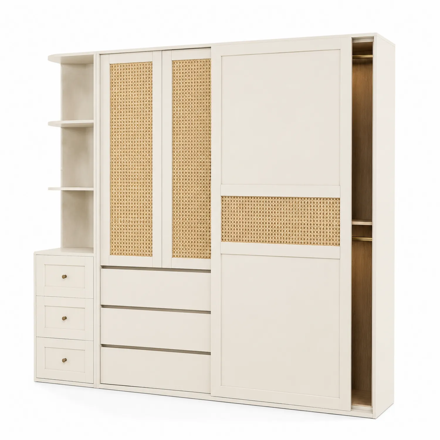 Armoire en bois MDF et rotin avec portes coulissantes 200x60x220 cm