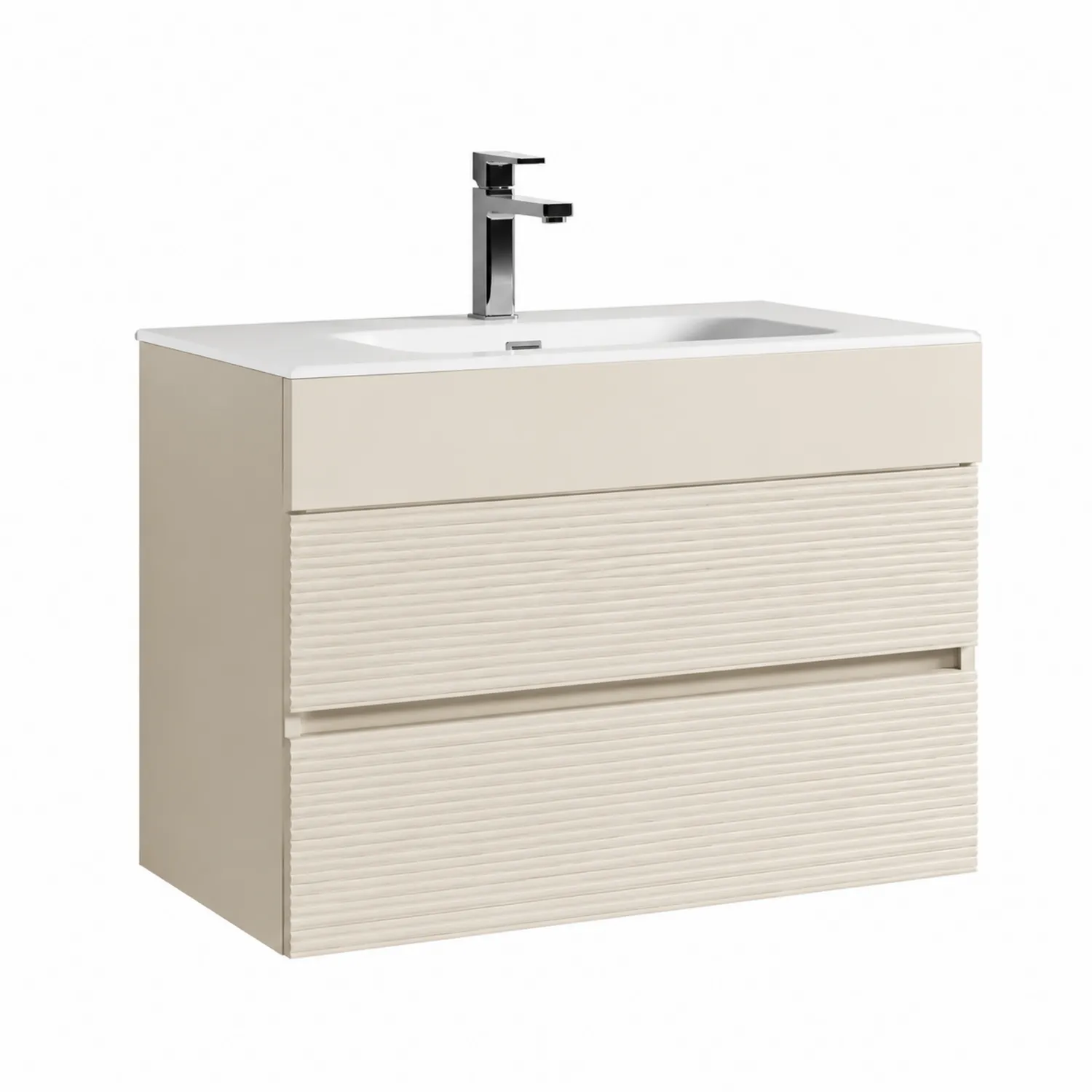 Meuble lavabo suspendu MDF Beige avec vasque en céramique