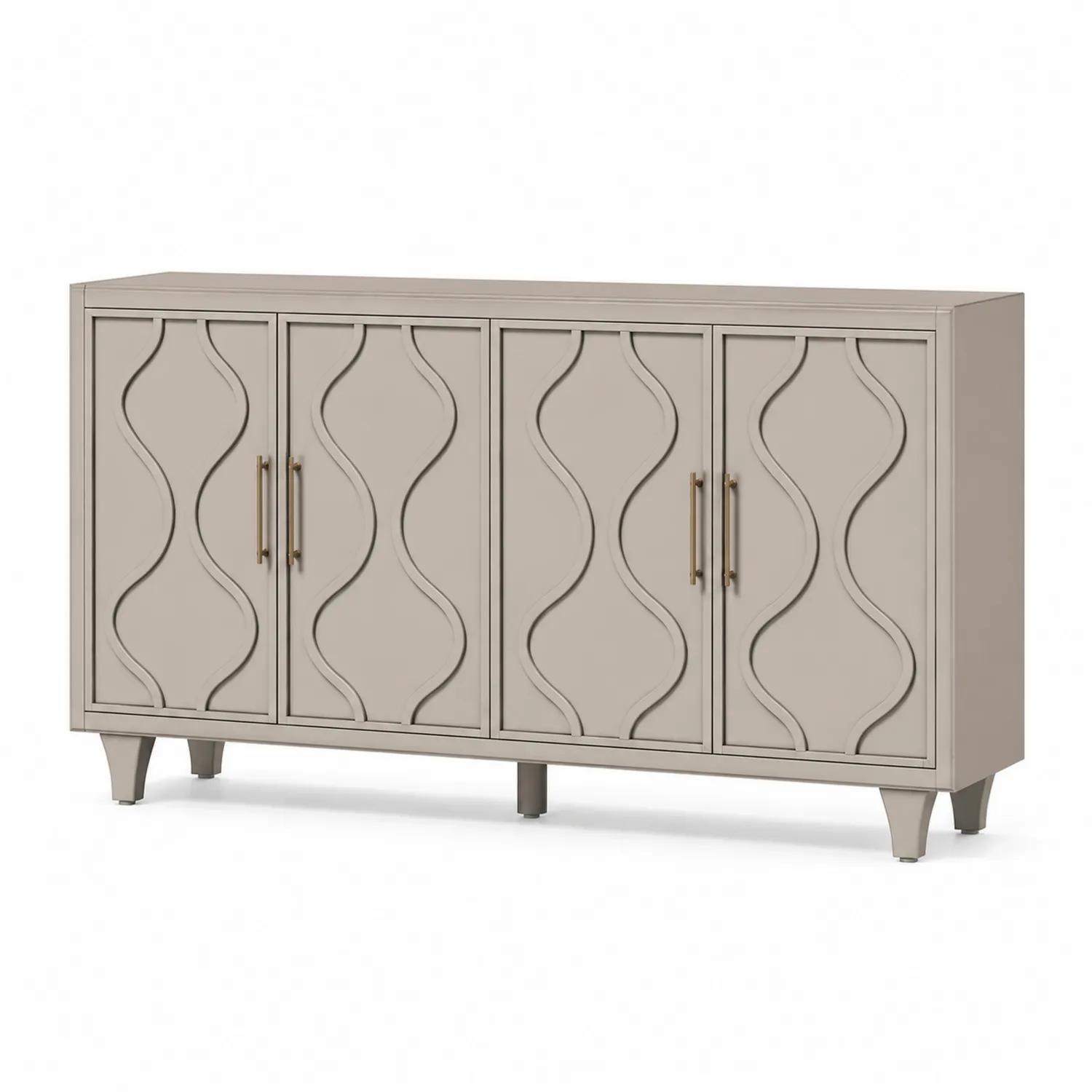Buffet en MDF Beige avec Portes Sculptées 160x40x85 cm