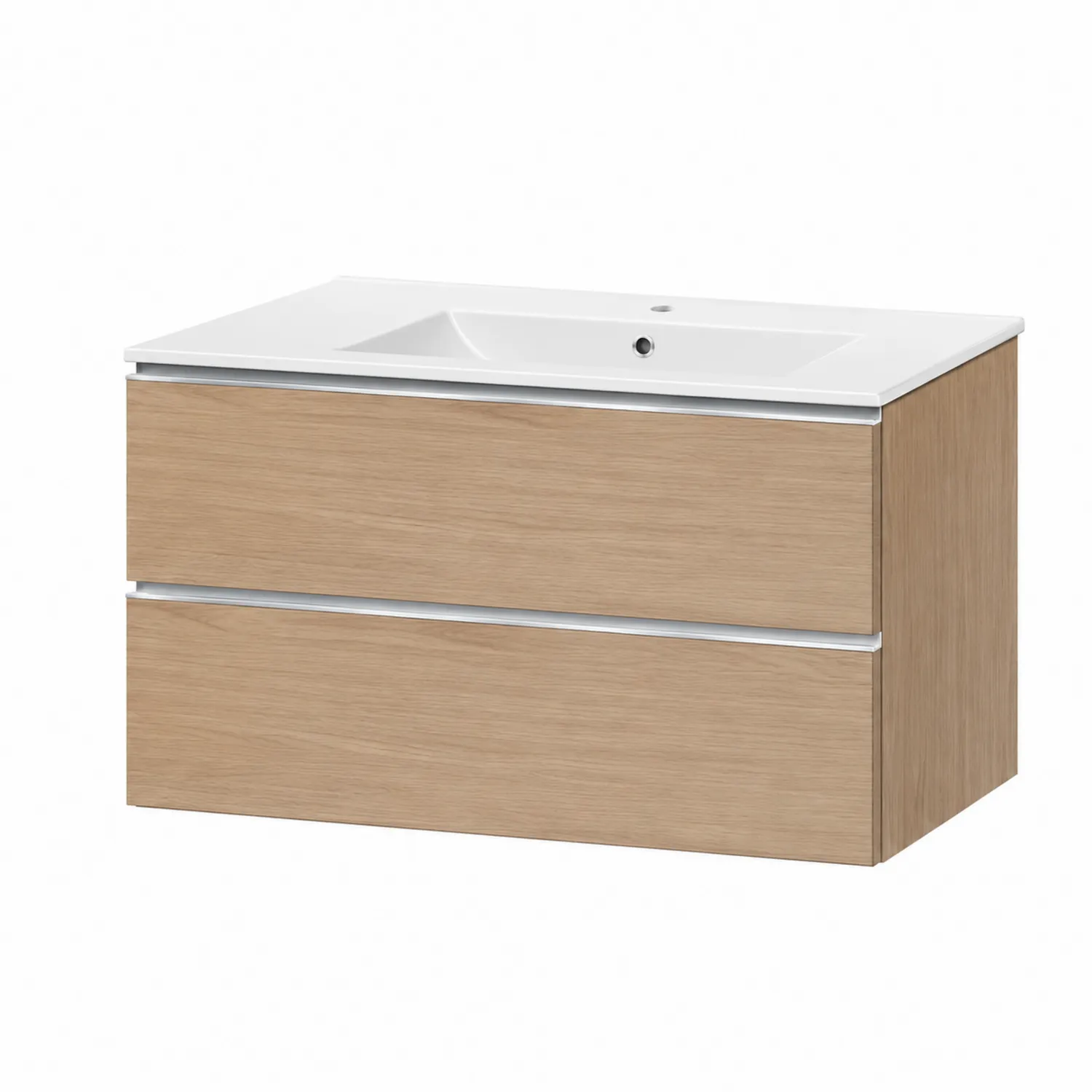 Meuble lavabo suspendu en bois avec vasque en céramique 80x50x55 cm