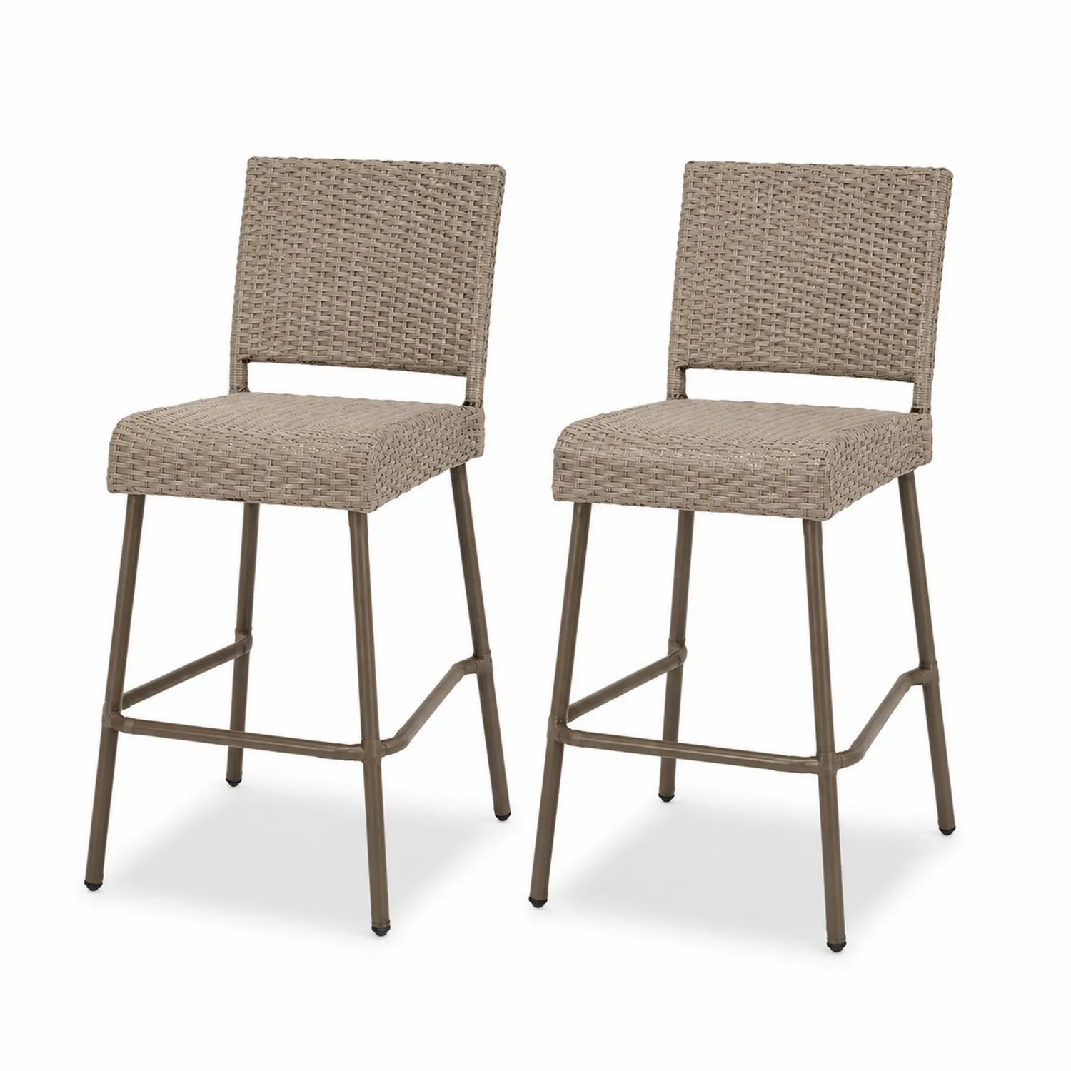 Lot de 2 Tabourets en Rotin Synthétique et Métal Beige