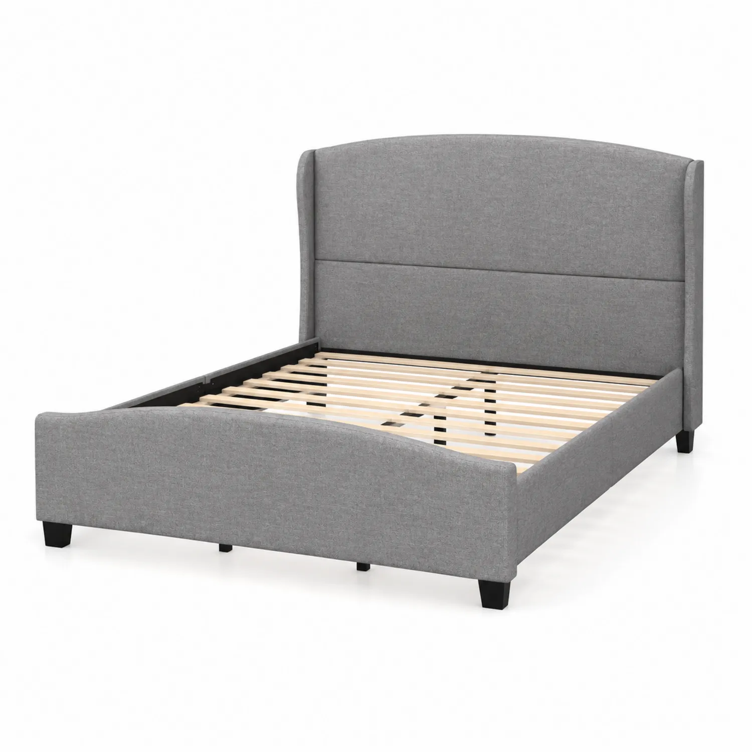 Lit double en bois et tissu polyester 160x200 cm