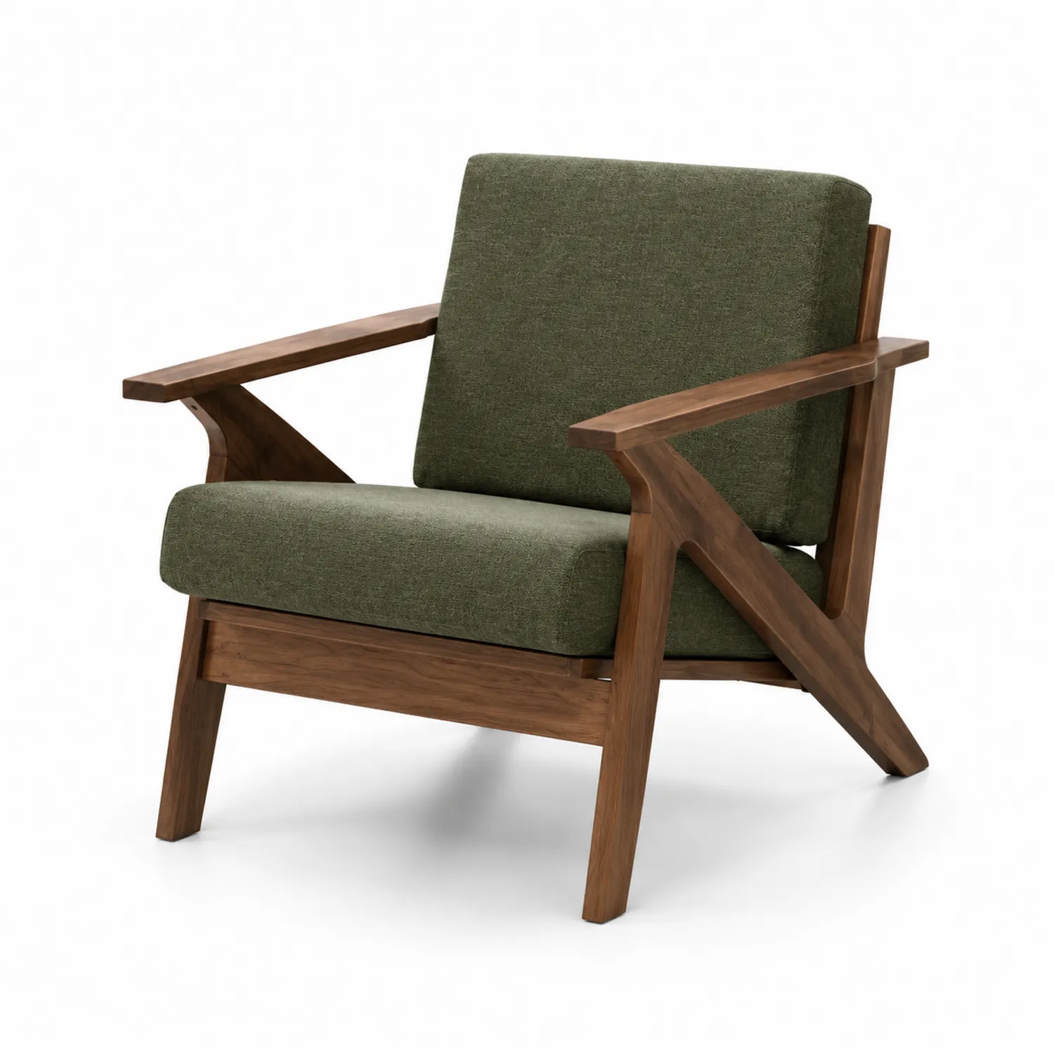 Fauteuil en bois et tissu en polyester vert
