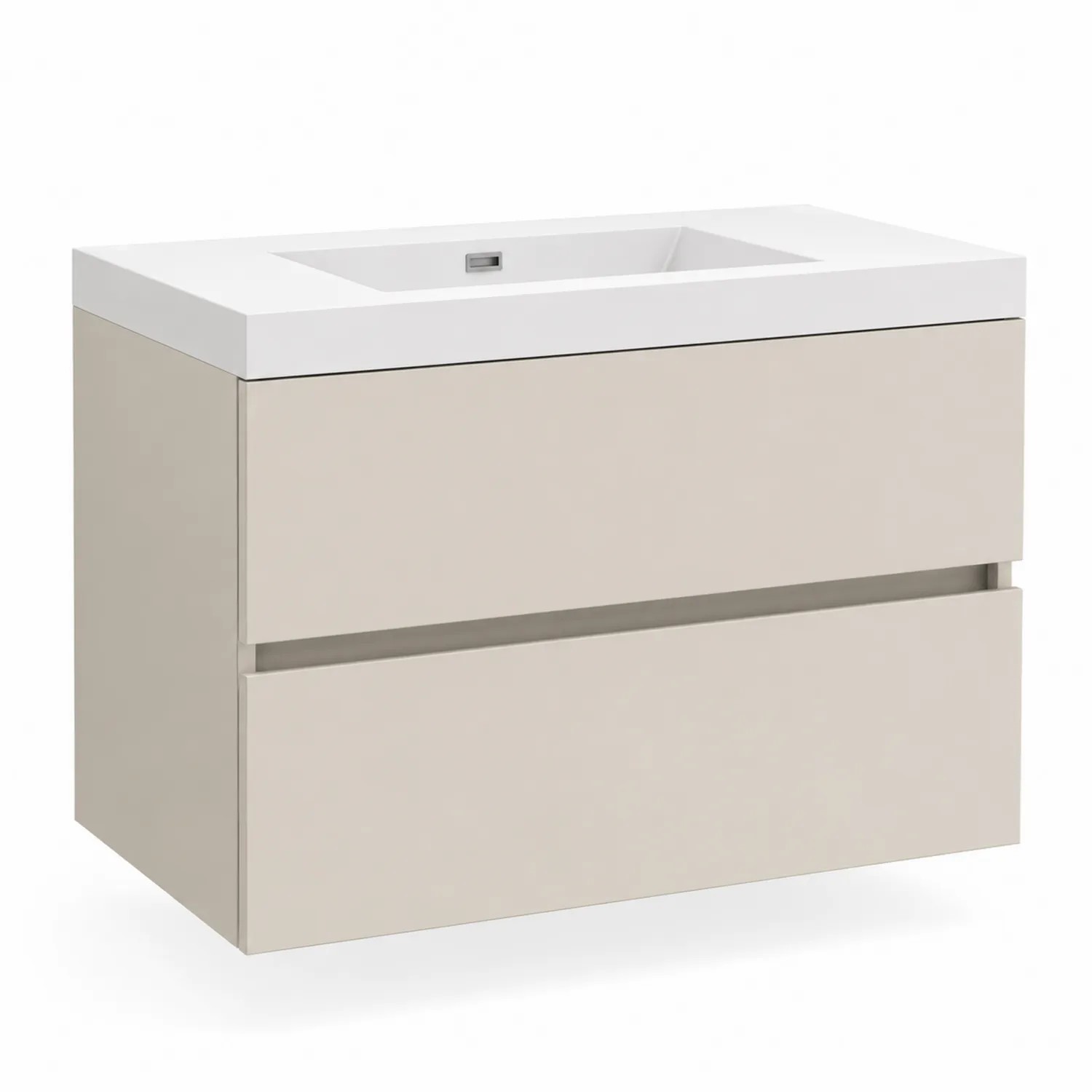 Meuble lavabo suspendu en bois taupe avec lavabo en résine 80 cm