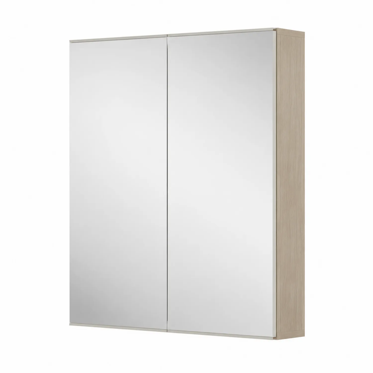 Armoire miroir de salle de bain en bois clair avec portes en verre