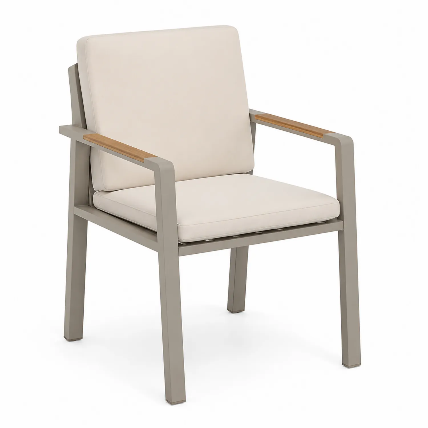 Chaise de jardin en aluminium avec coussins en polyester et accoudoirs en teck