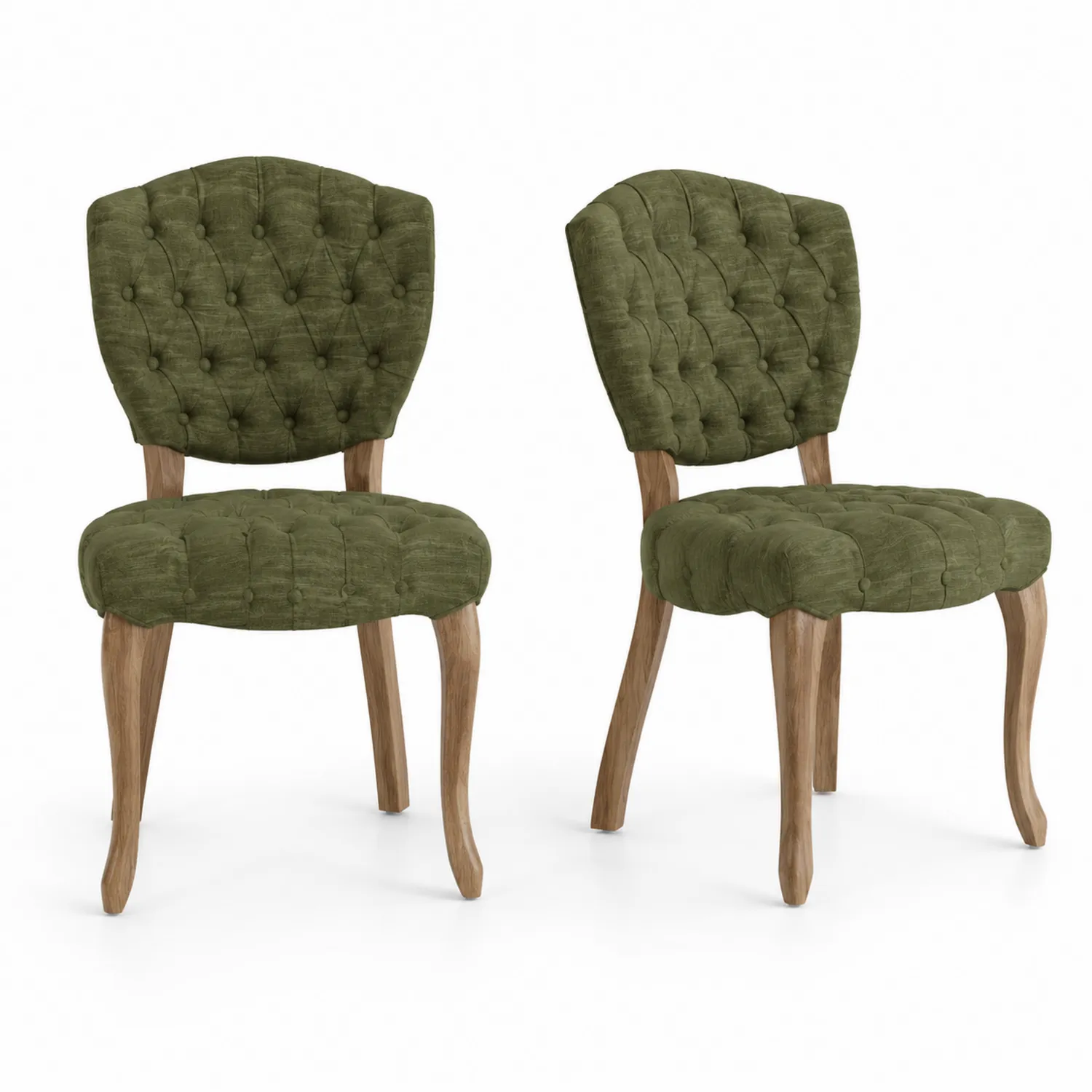 Lot de 2 chaises en bois avec tissu vert