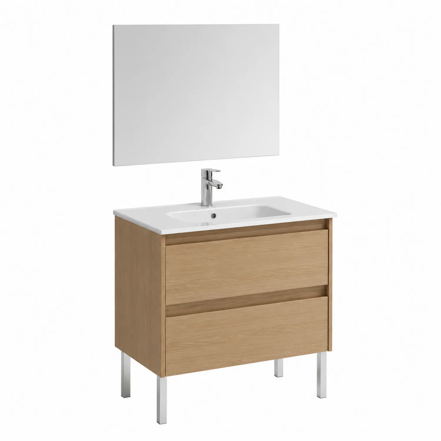 Meuble lavabo en bois avec miroir et vasque en céramique