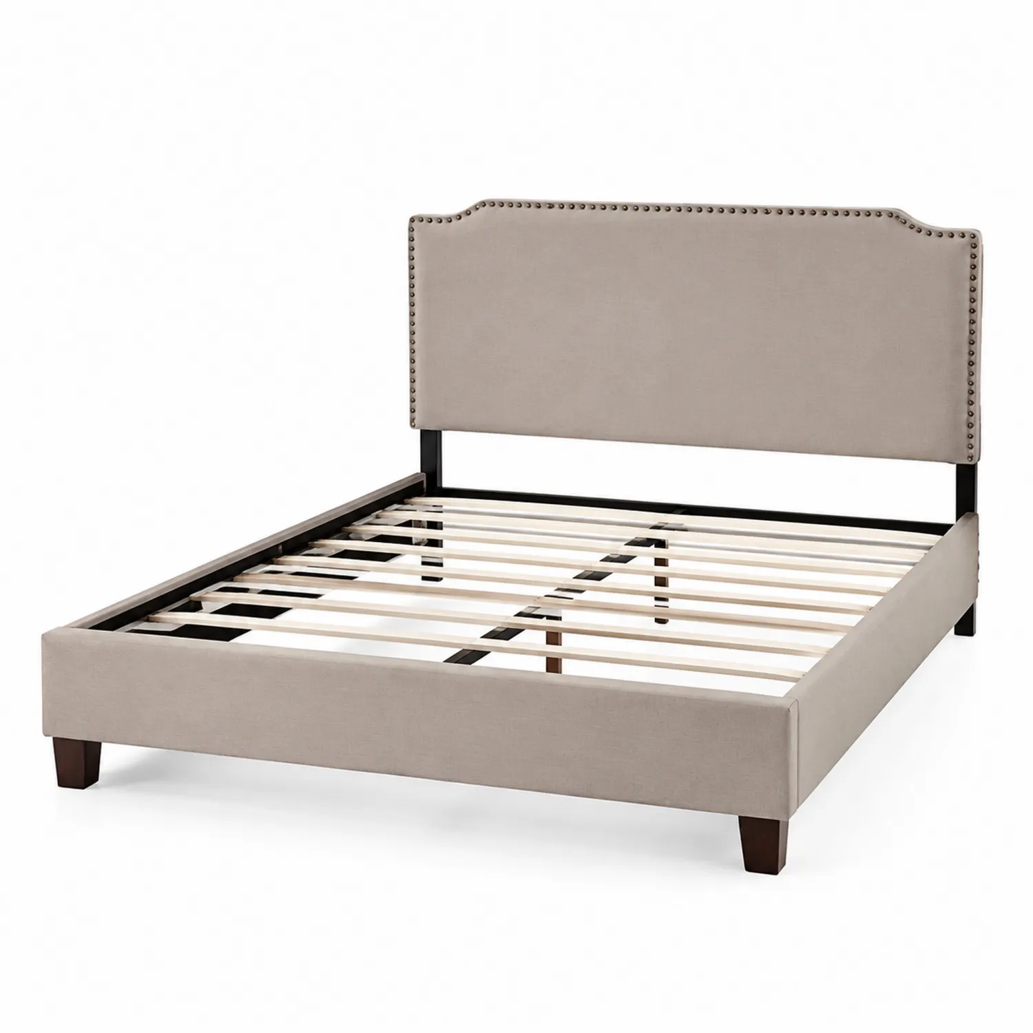 Lit en polyester bois et métal 200x160 cm Beige