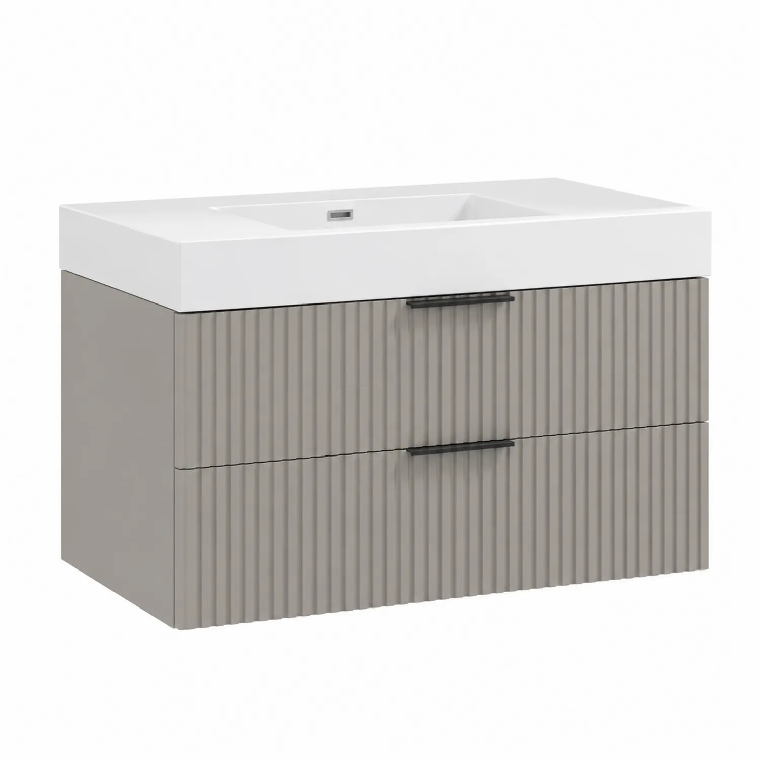 Meuble lavabo suspendu en MDF avec vasque intégrée et 2 tiroirs 90x45x60 cm