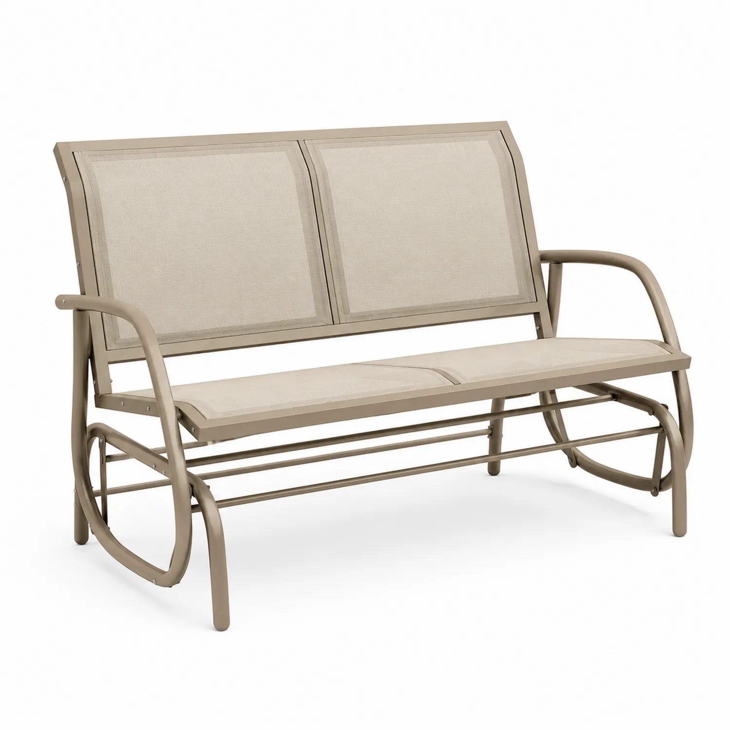 Banc extérieur en métal et textilène beige 120 cm