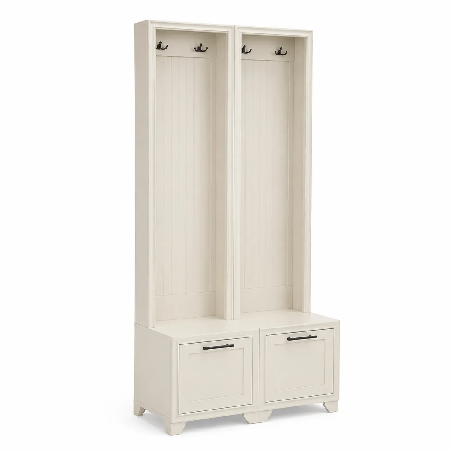 Portemanteau en bois avec tiroirs doubles Blanc