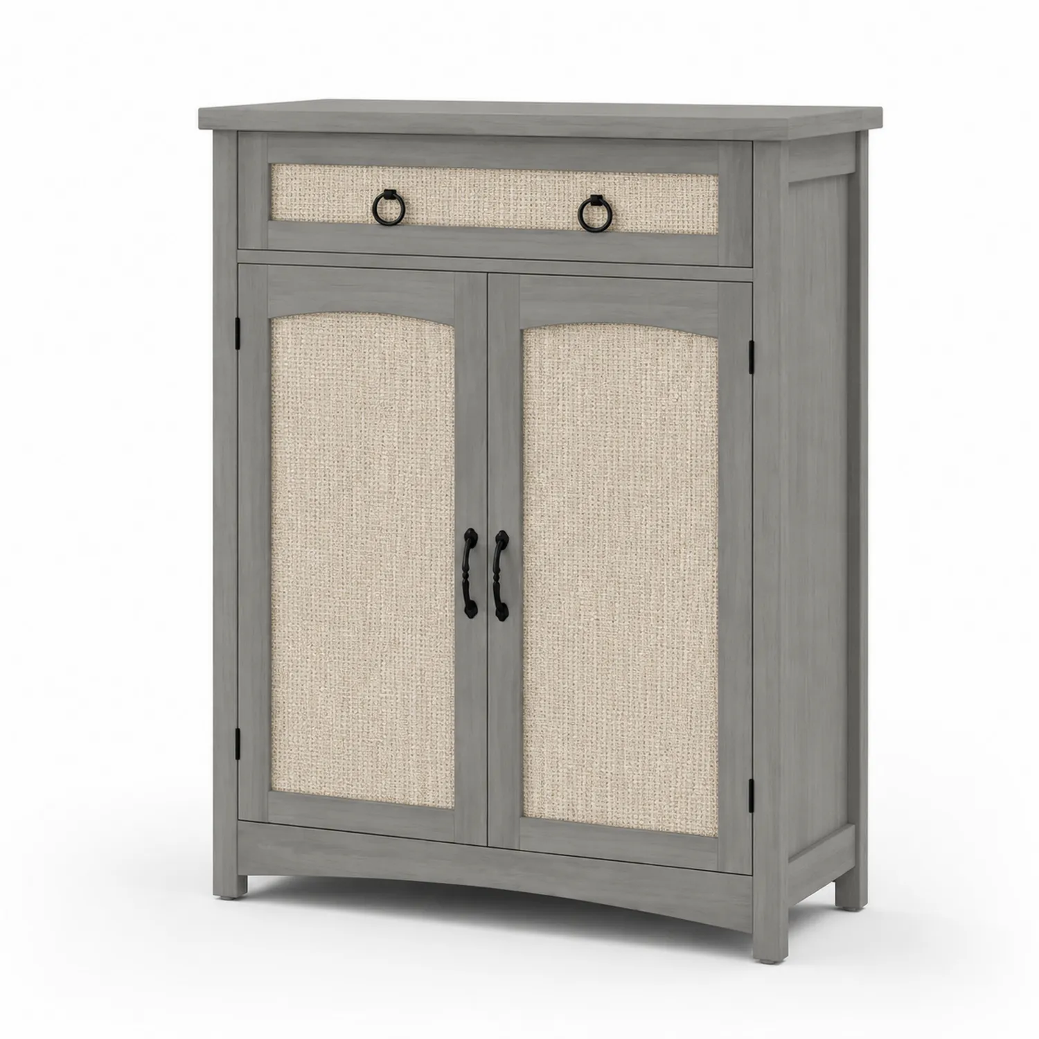 Armoire à chaussures en bois avec tiroir et portes en tissu