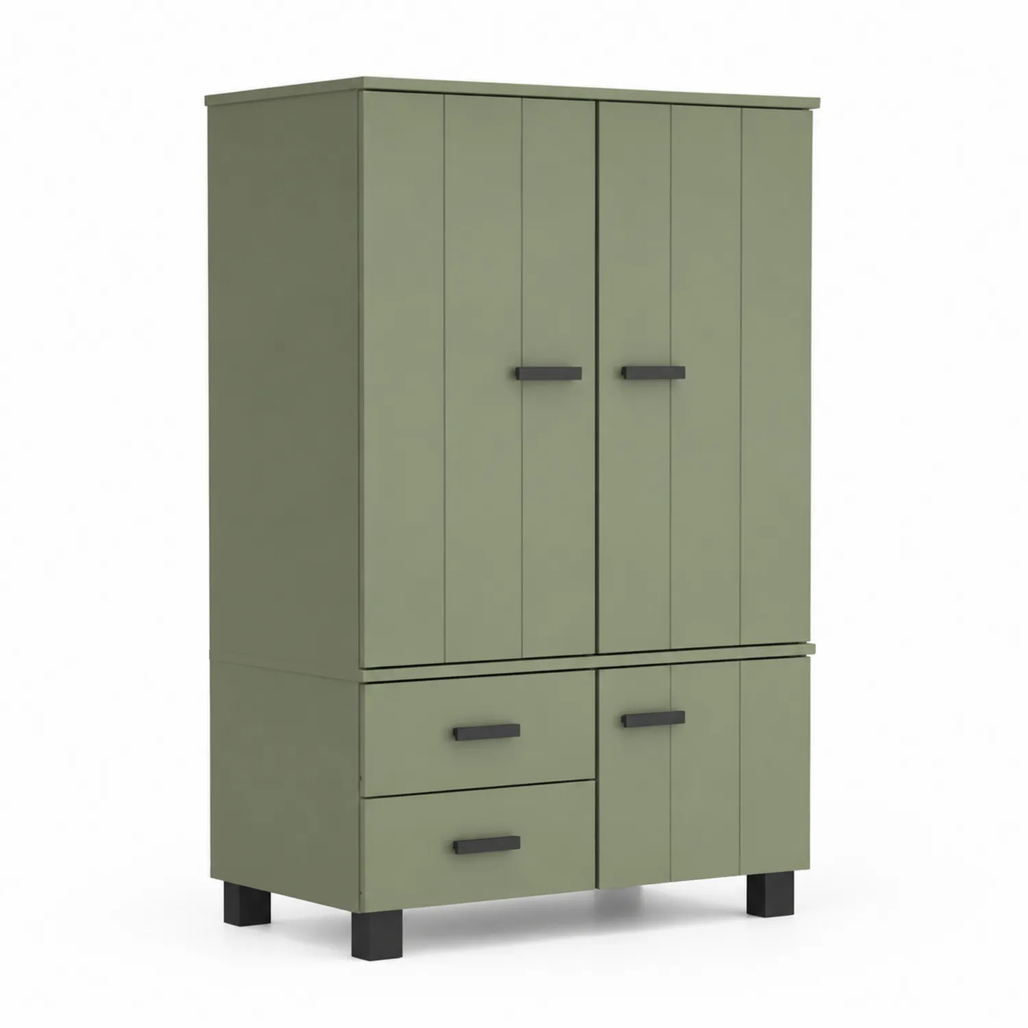 Armoire en Bois Vert Olive avec Tiroirs 180x85x40cm