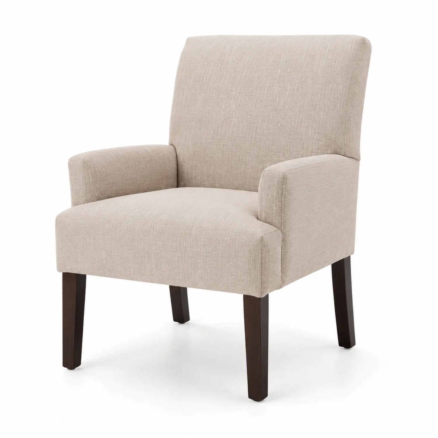 Fauteuil en tissu lin beige avec pieds en bois