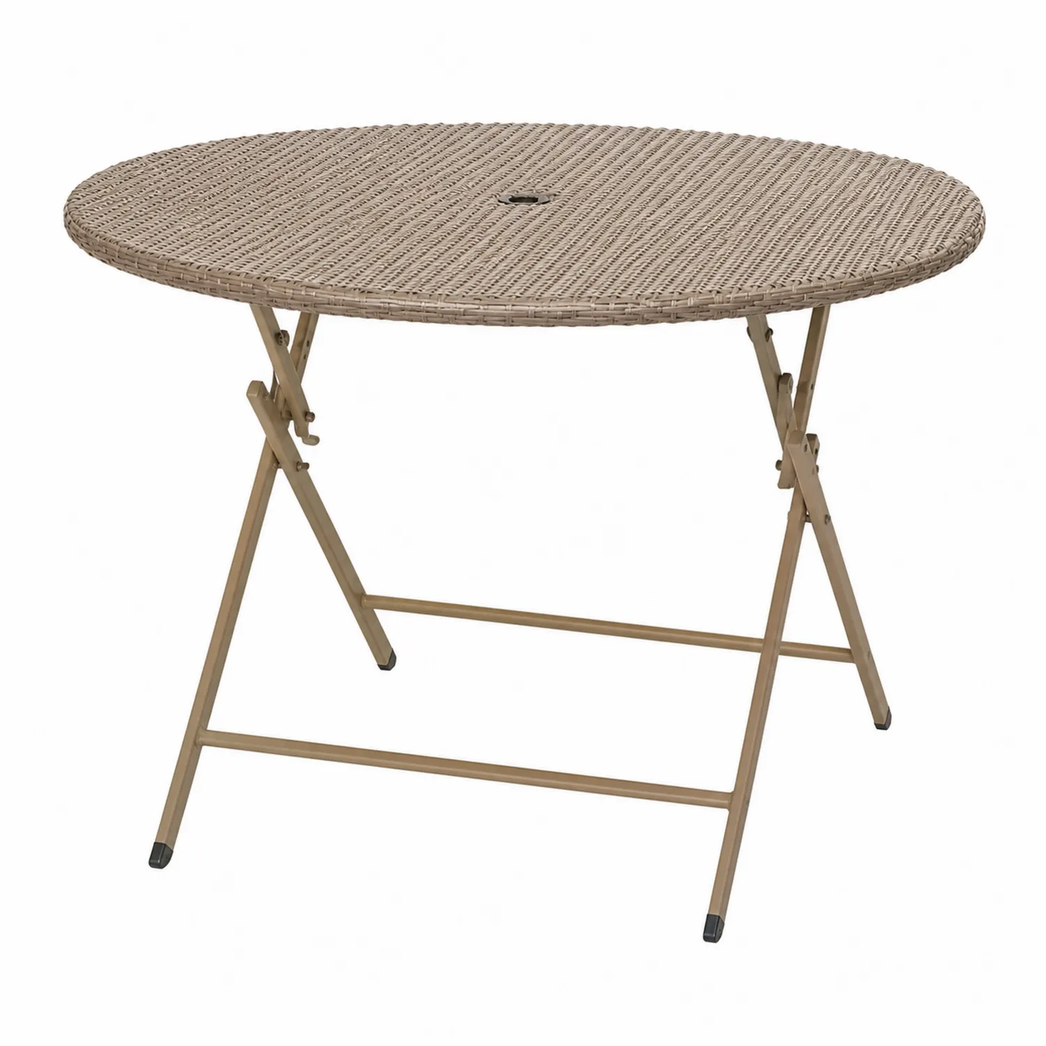 Table pliante ronde 90 cm rotin synthétique acier Beige