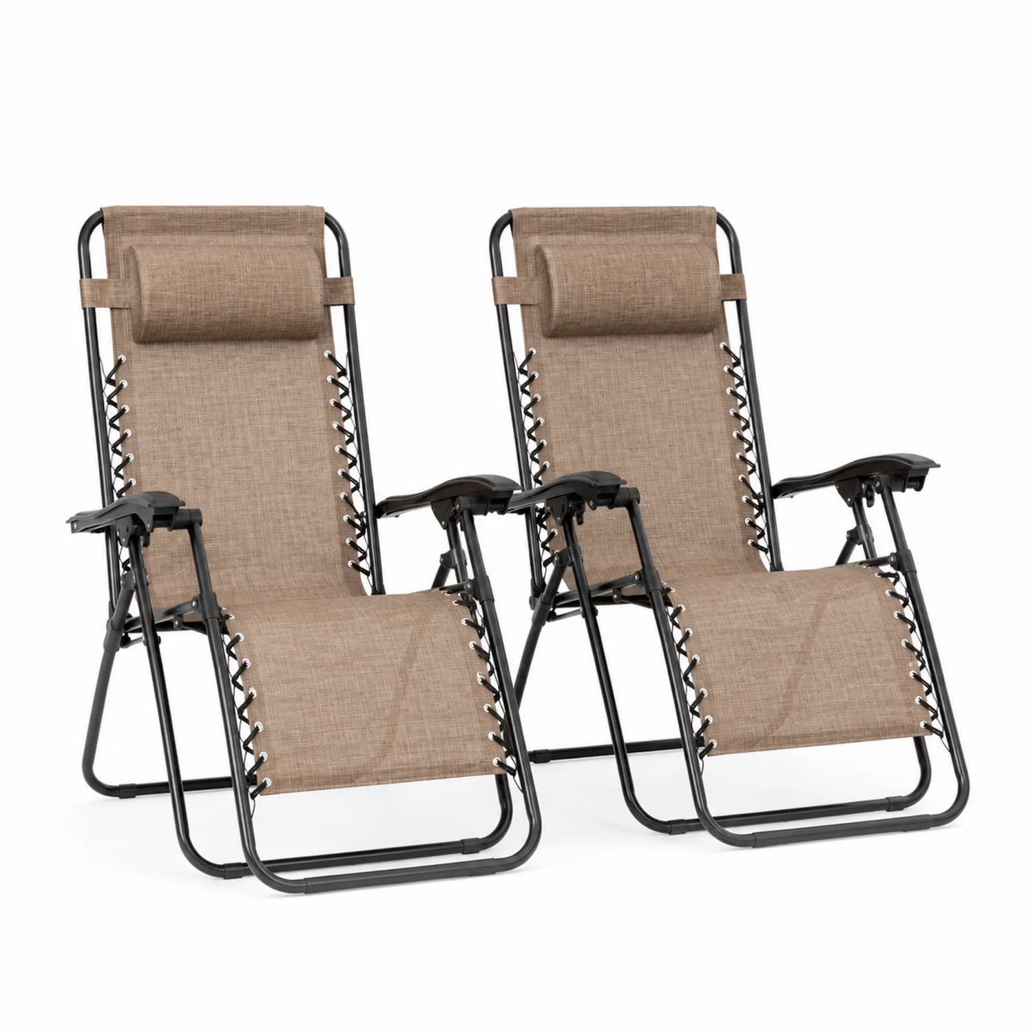 Lot de 2 chaises longues pliantes en métal et tissu Beige