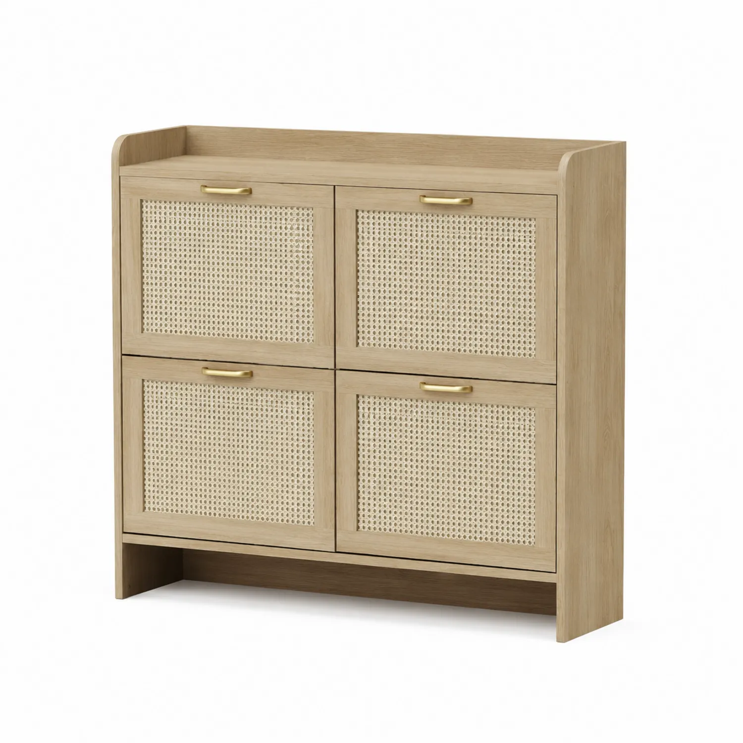 Meuble à chaussures en bois d'ingénierie avec portes en rotin