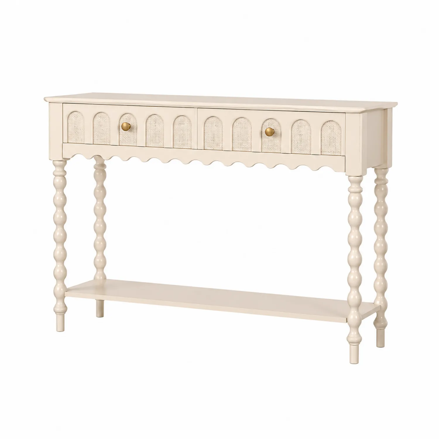 Console en Bois Blanc avec Tiroirs et Étagère