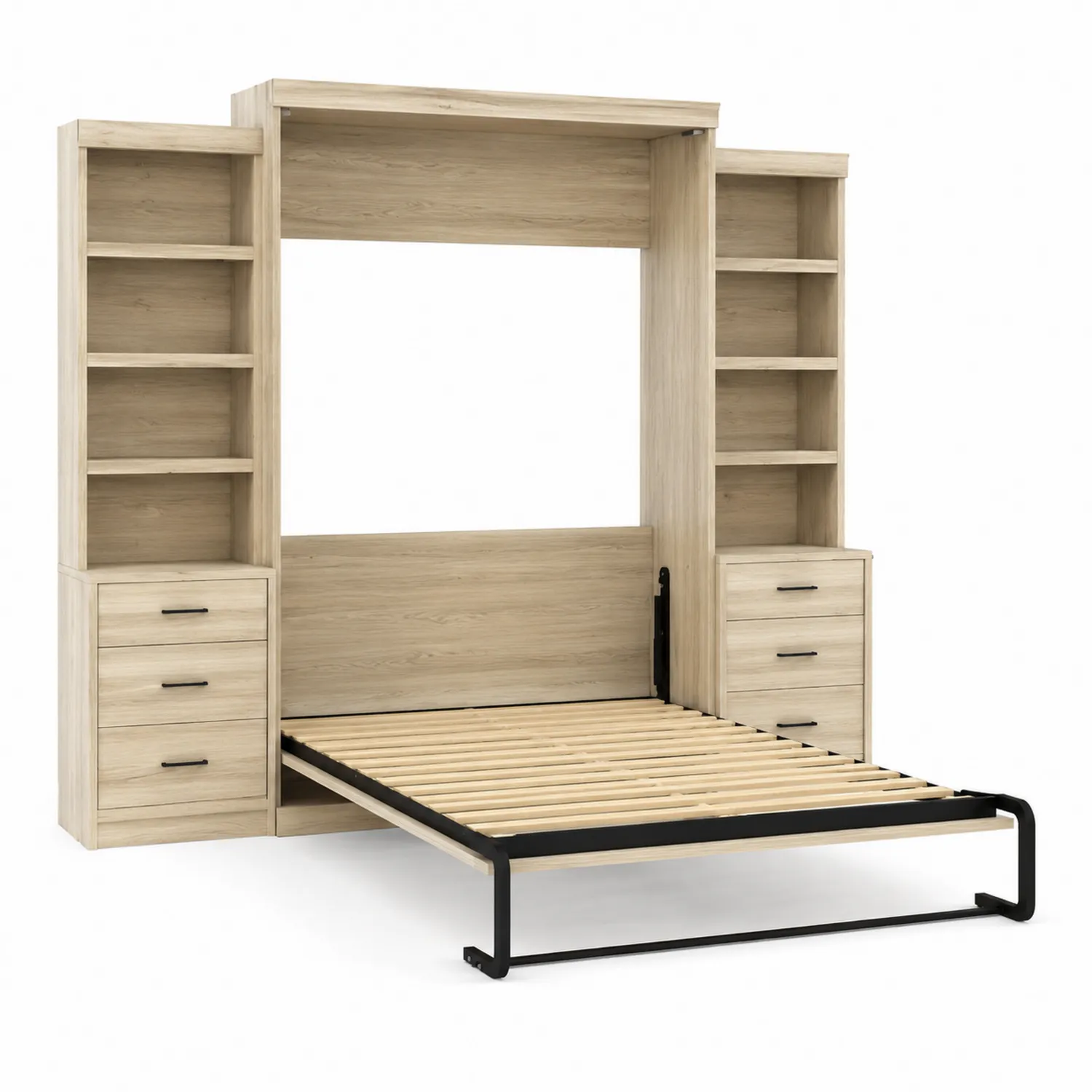 Lit escamotable en bois avec étagères intégrées